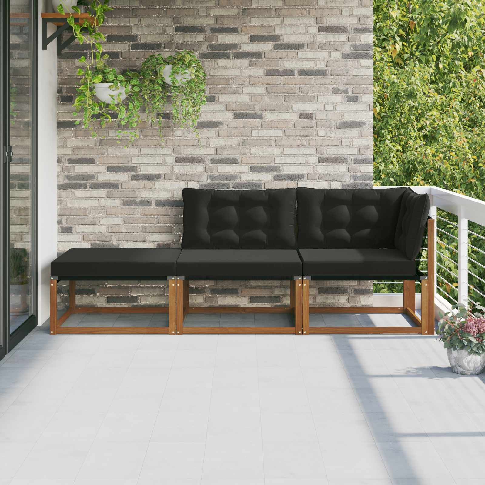vidaXL Ecksofa-Einheiten für draußen mit Kissen 3 Stück Natur