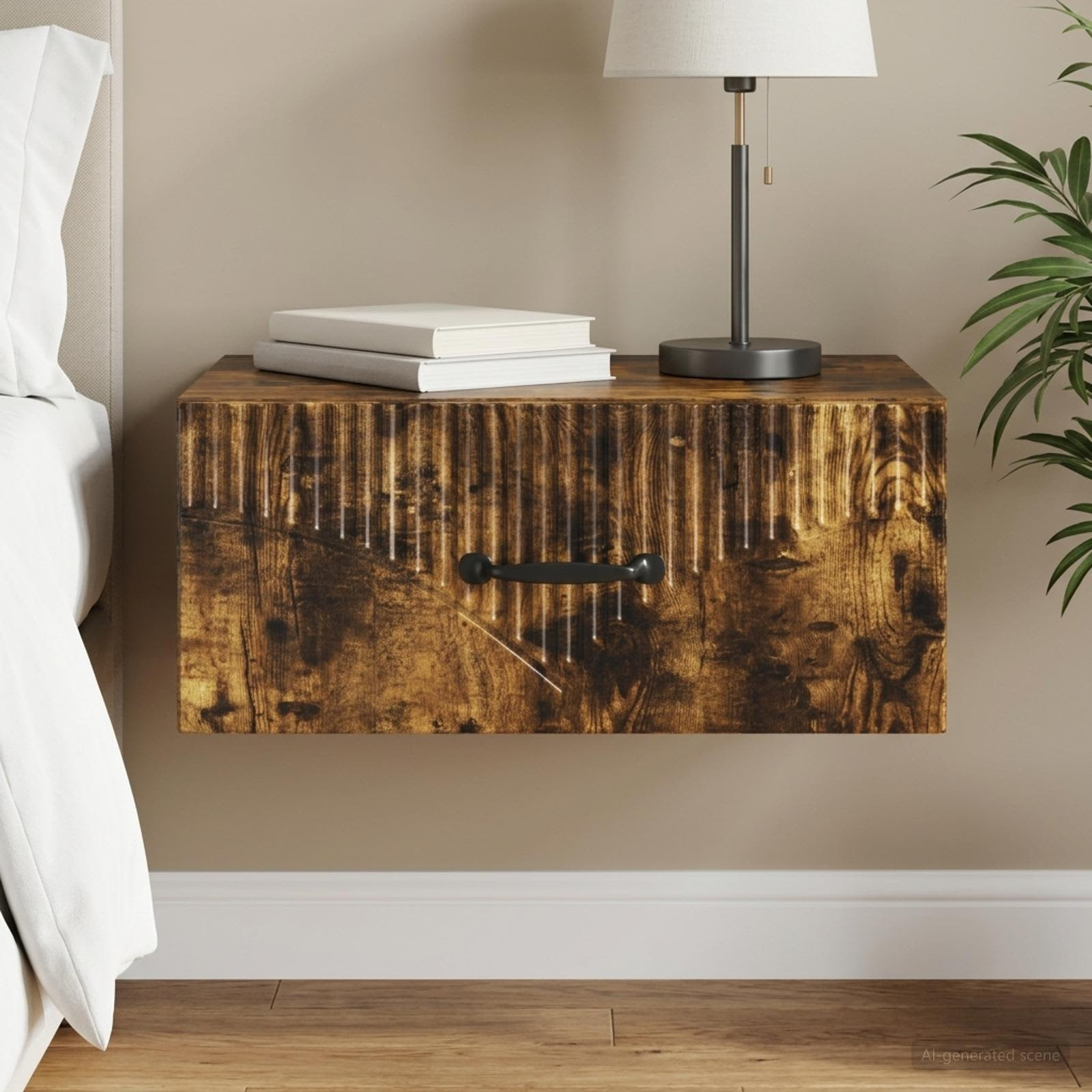 vidaXL Wandmontierter Nachttisch Geräucherte Eiche 49 x 34,5 x 20 cm