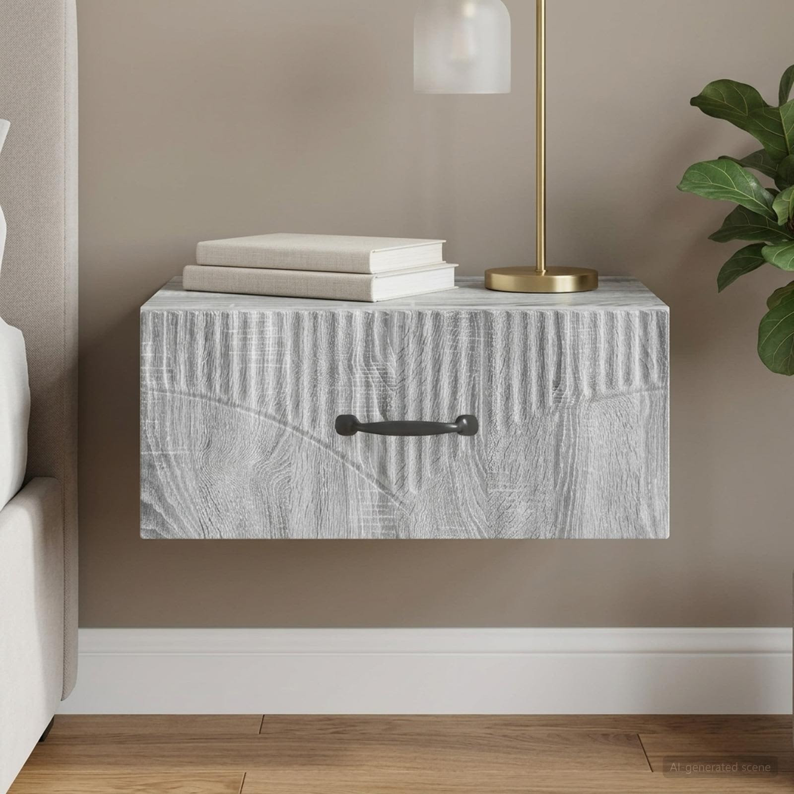 vidaXL Wandmontierter Nachttisch Graues Sonoma 49 x 34,5 x 20 cm