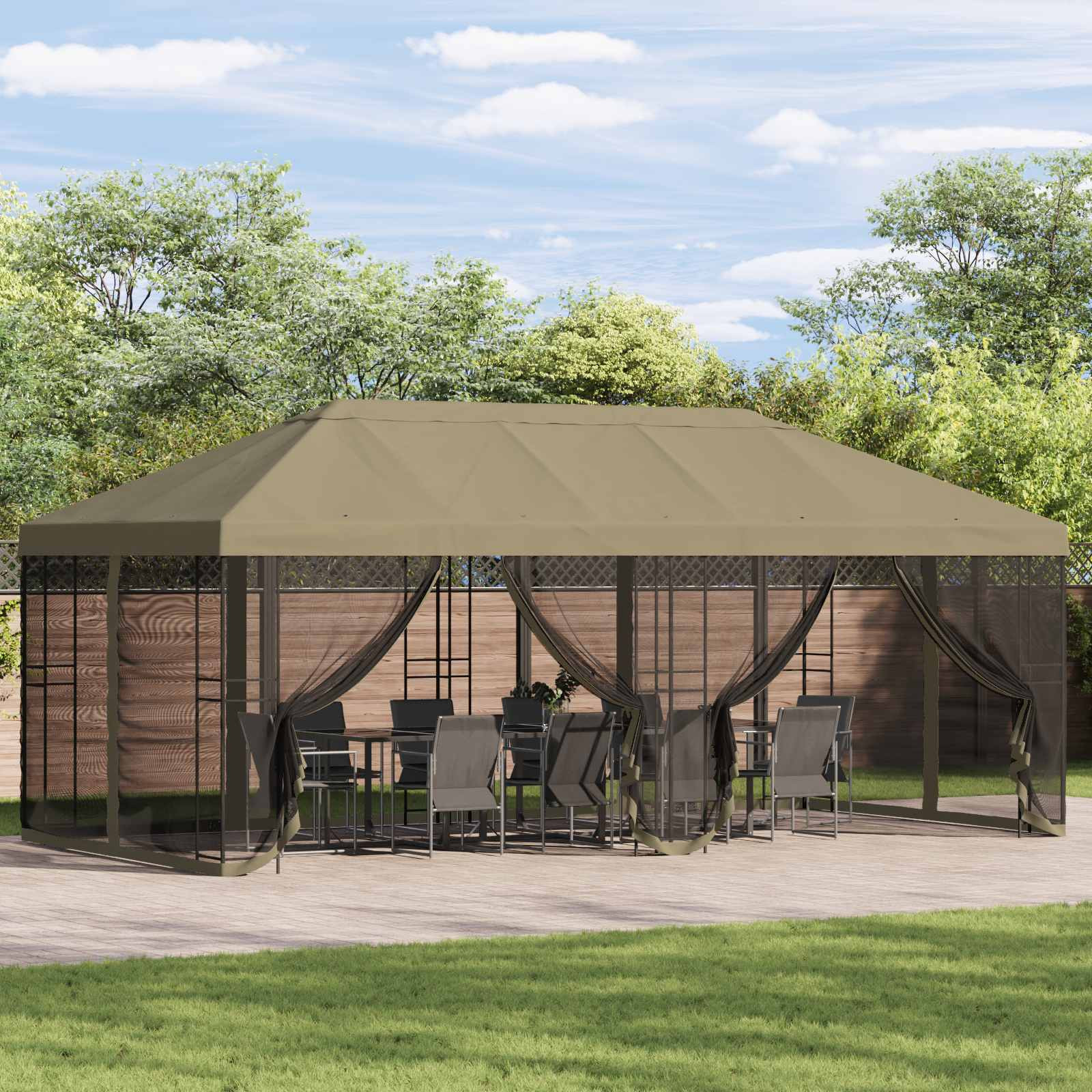 vidaXL Pavillon Dach mit Seitenwänden 6 x 3 m Beige Polyester 190 gsm