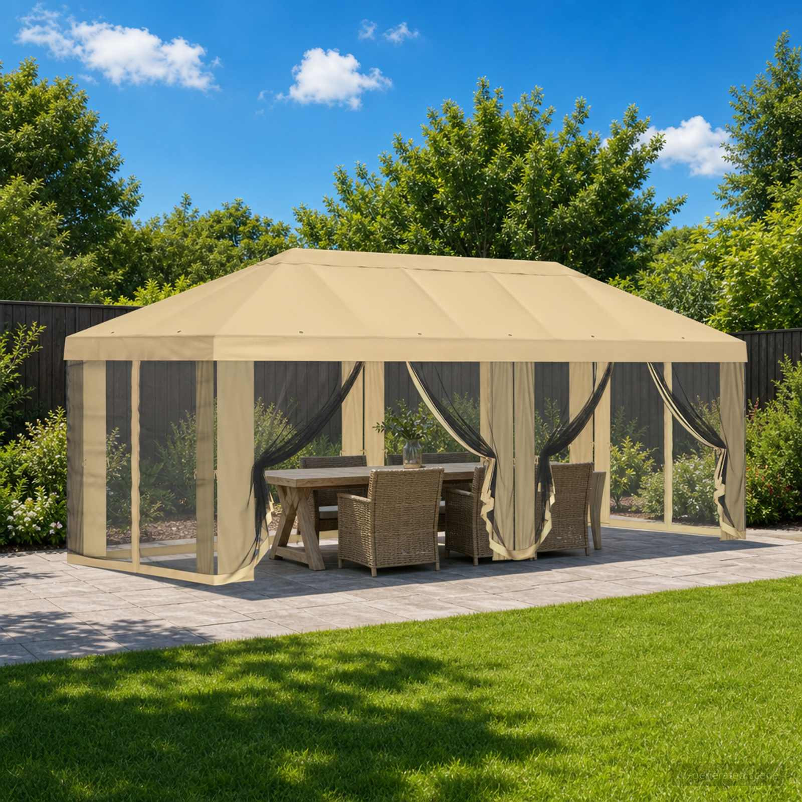 vidaXL Pavillon Dach mit Seitenwänden 6 x 3 m Creme Polyester 190 gsm