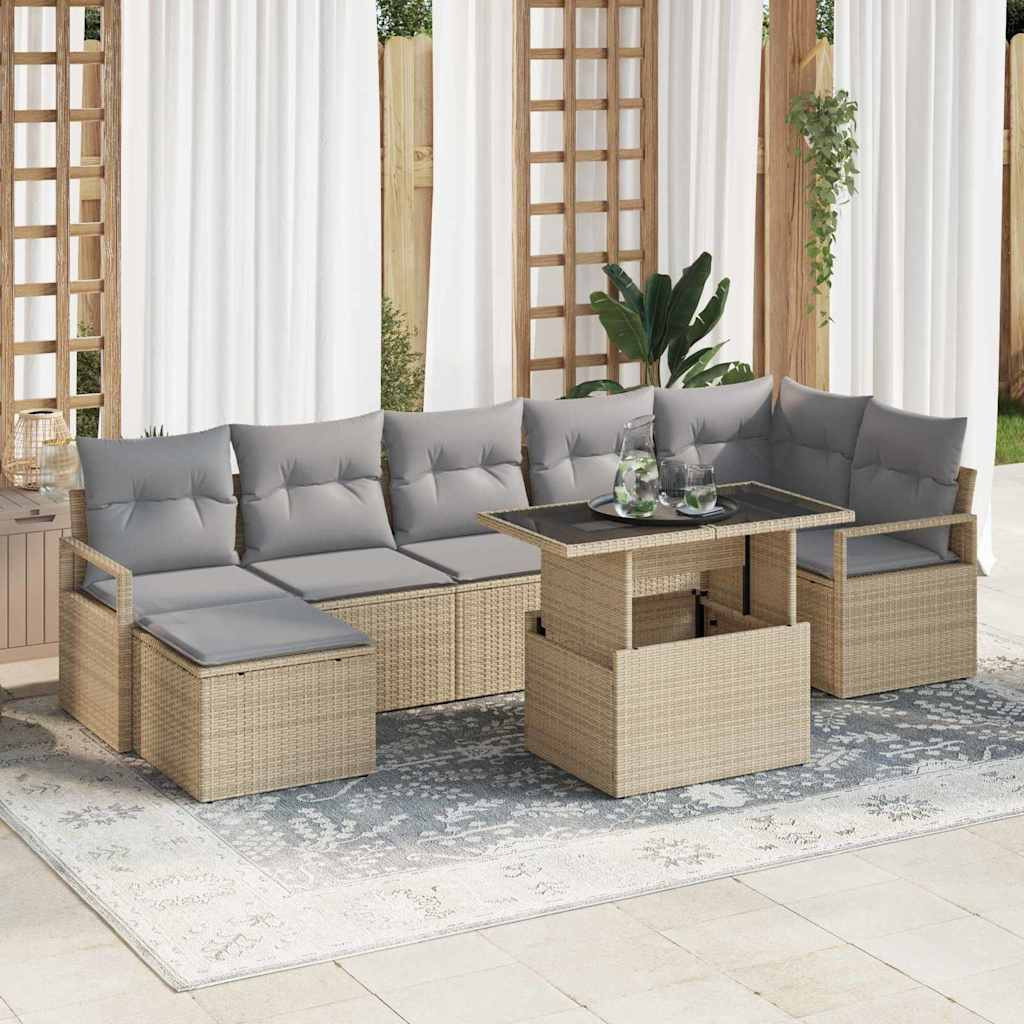 vidaXL Garten-Sofa-Set mit Kissen 8 pcs Beige und Hellgrau
