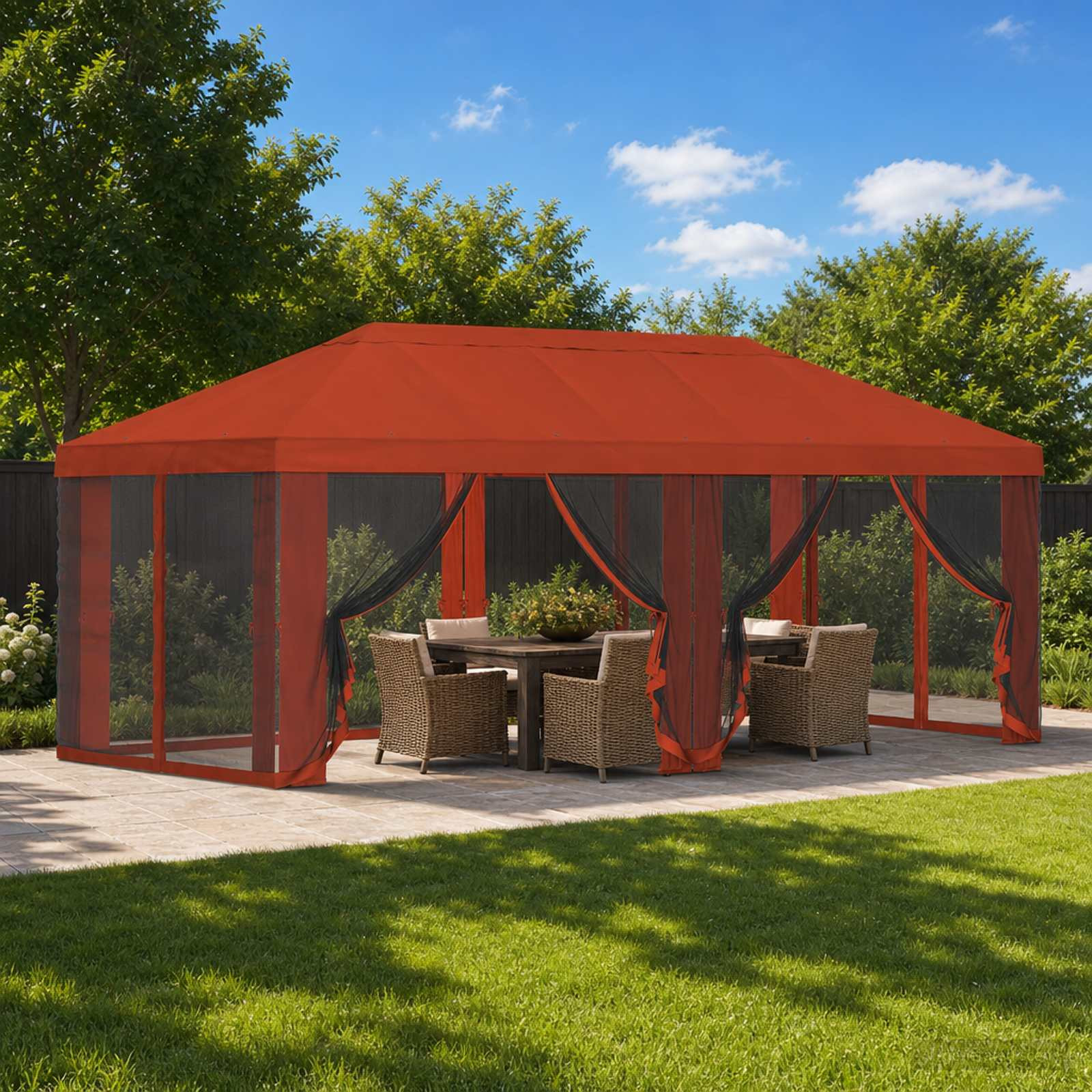 vidaXL Pavillon Dach mit Seitenwänden 6 x 3 m Terrakotta Polyester