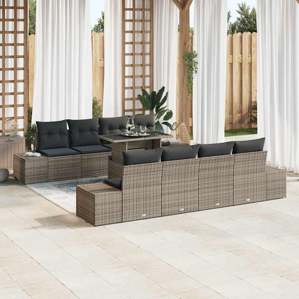 vidaXL Gartensofa-set mit Kissen 9 pcs Grau Poly-Rattan
