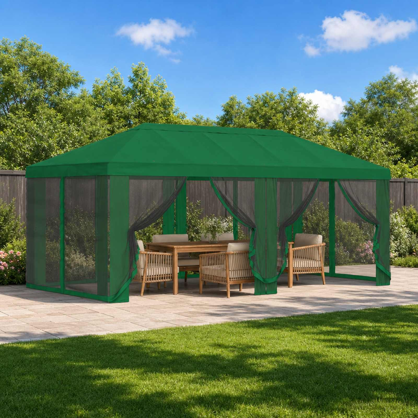 vidaXL Pavillon Dach mit Seitenwänden 6 x 3 m Grün Polyester 190 gsm