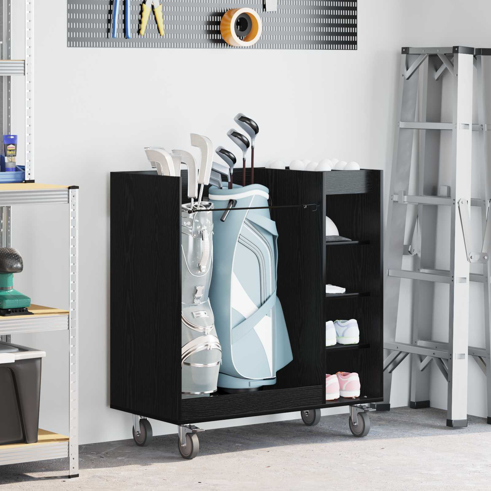 vidaXL Golf Schrank Mit Rad Uni Schwarz Eichen-Optik 90 x 45 x 98 cm