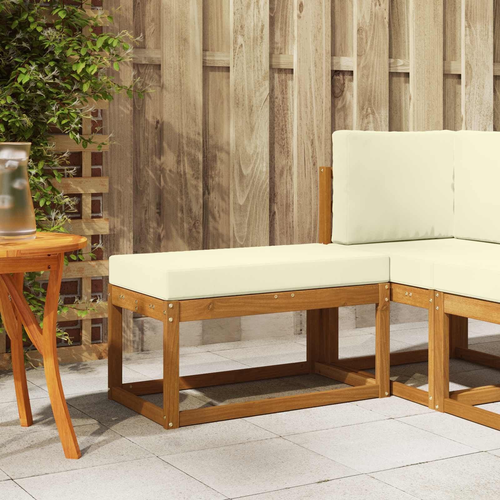 vidaXL Outdoor Hockerbank mit Kissen Natur und Creme 79 x 43 x 37 cm