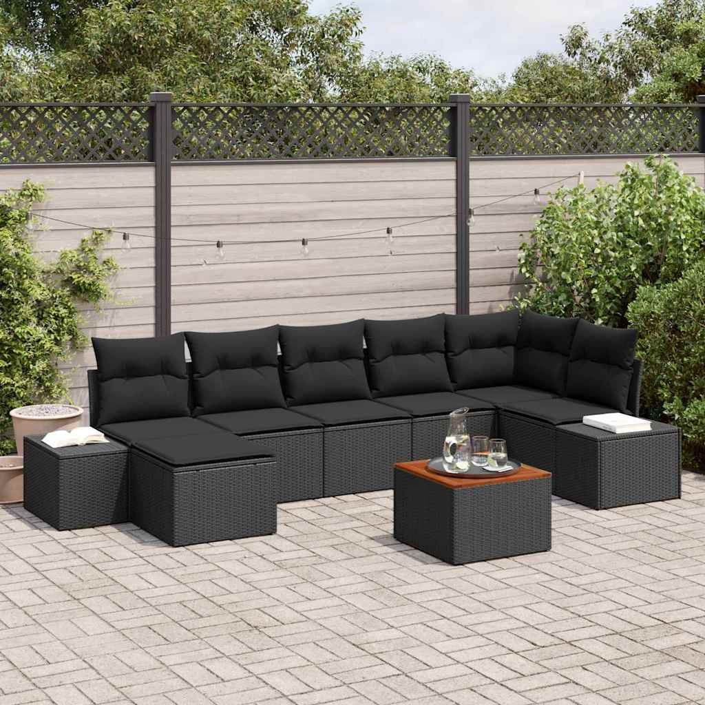 vidaXL Gartensofa-set mit Kissen 8 pcs Schwarz Poly-Rattan