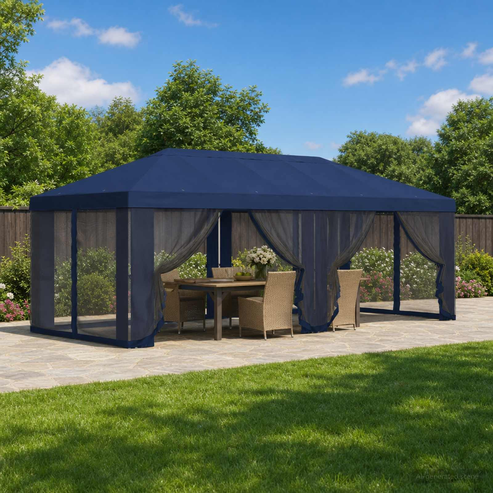 vidaXL Pavillon Dach mit Seitenwänden 6 x 3 m Blau Polyester 190 gsm