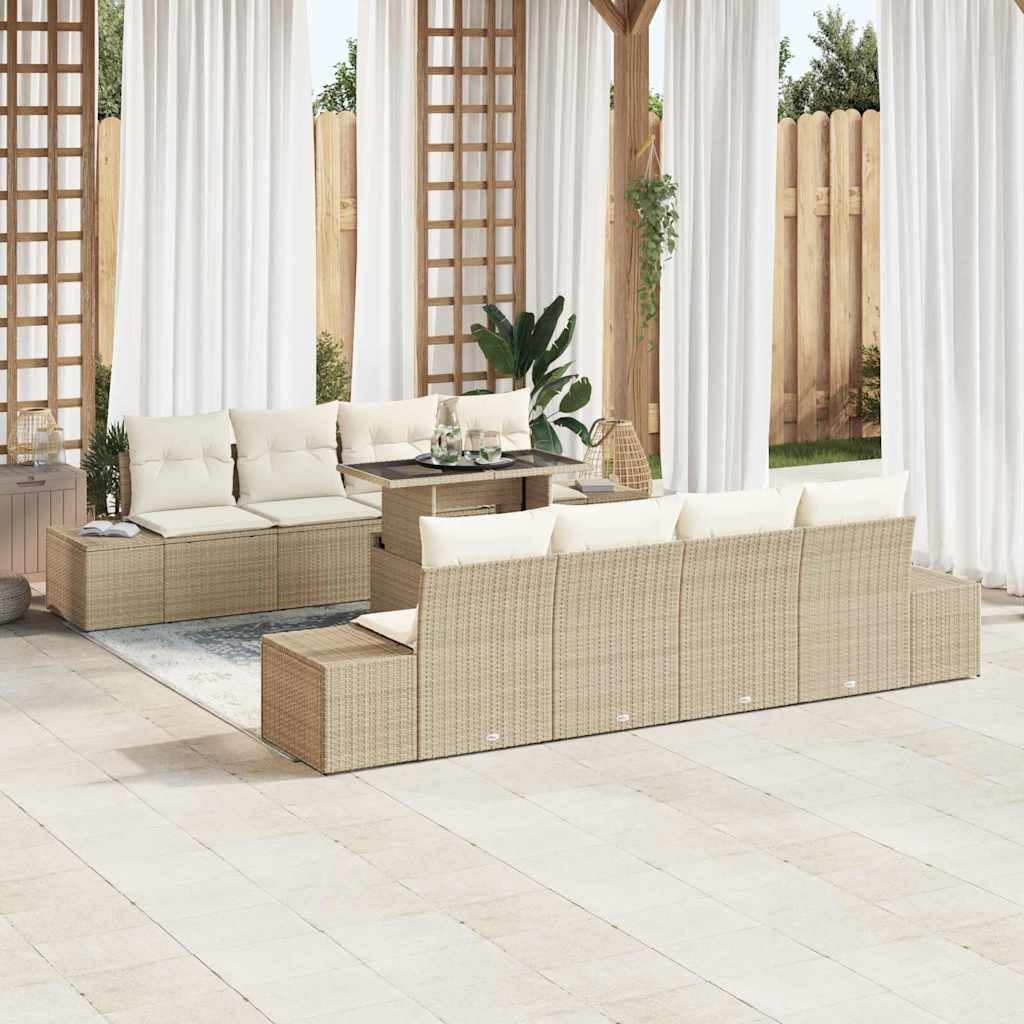 vidaXL Gartensofa-set mit Kissen 9 pcs Beige und Creme Poly-Rattan