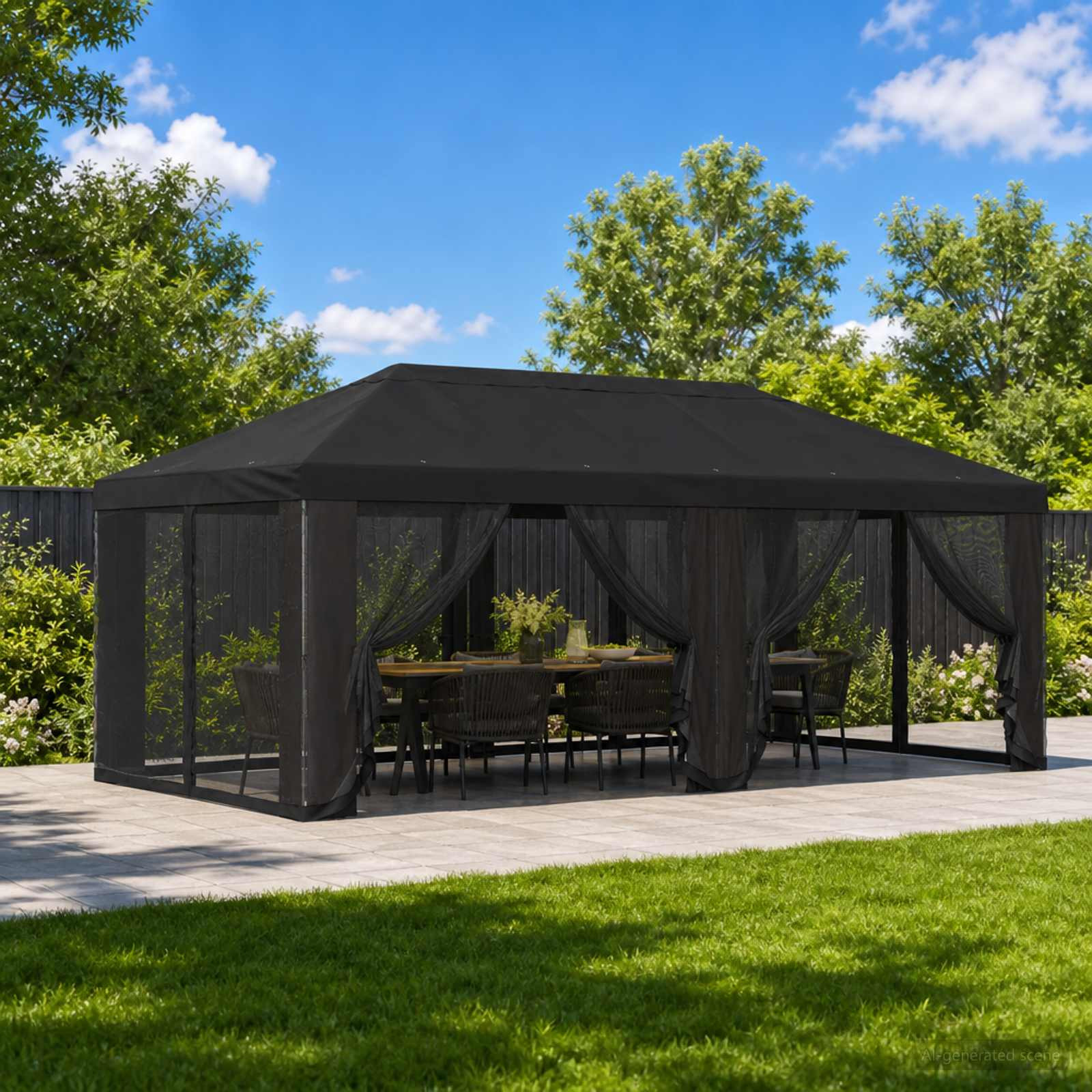 vidaXL Pavillon Dach mit Seitenwänden 6 x 3 m Schwarz Polyester