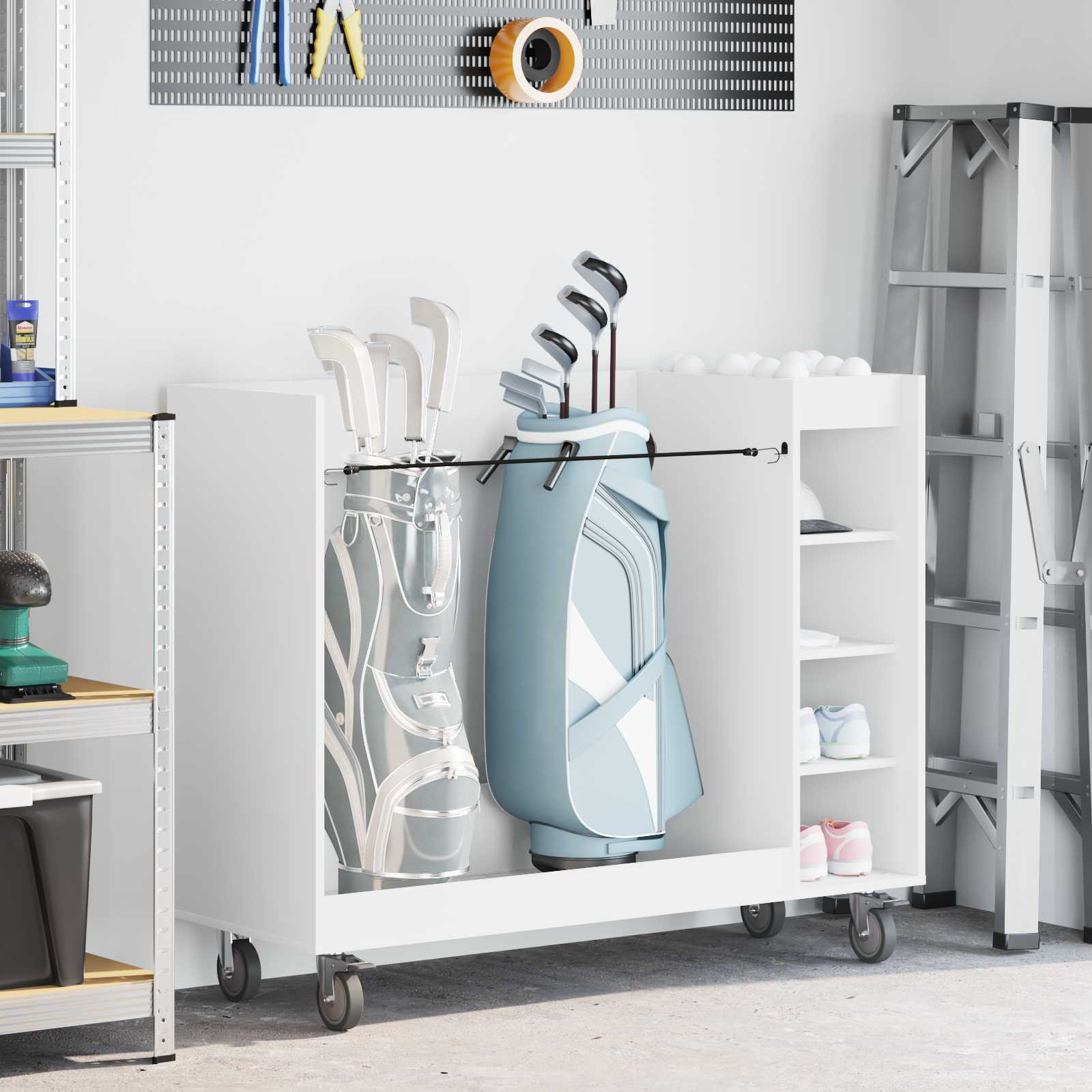 vidaXL Golf Schrank Mit Rad Uni Weiß 120 x 45 x 98 cm