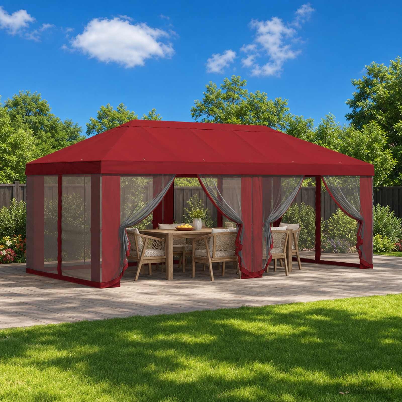 vidaXL Pavillon Dach mit Seitenwänden 6 x 3 m Bordeauxrot Polyester