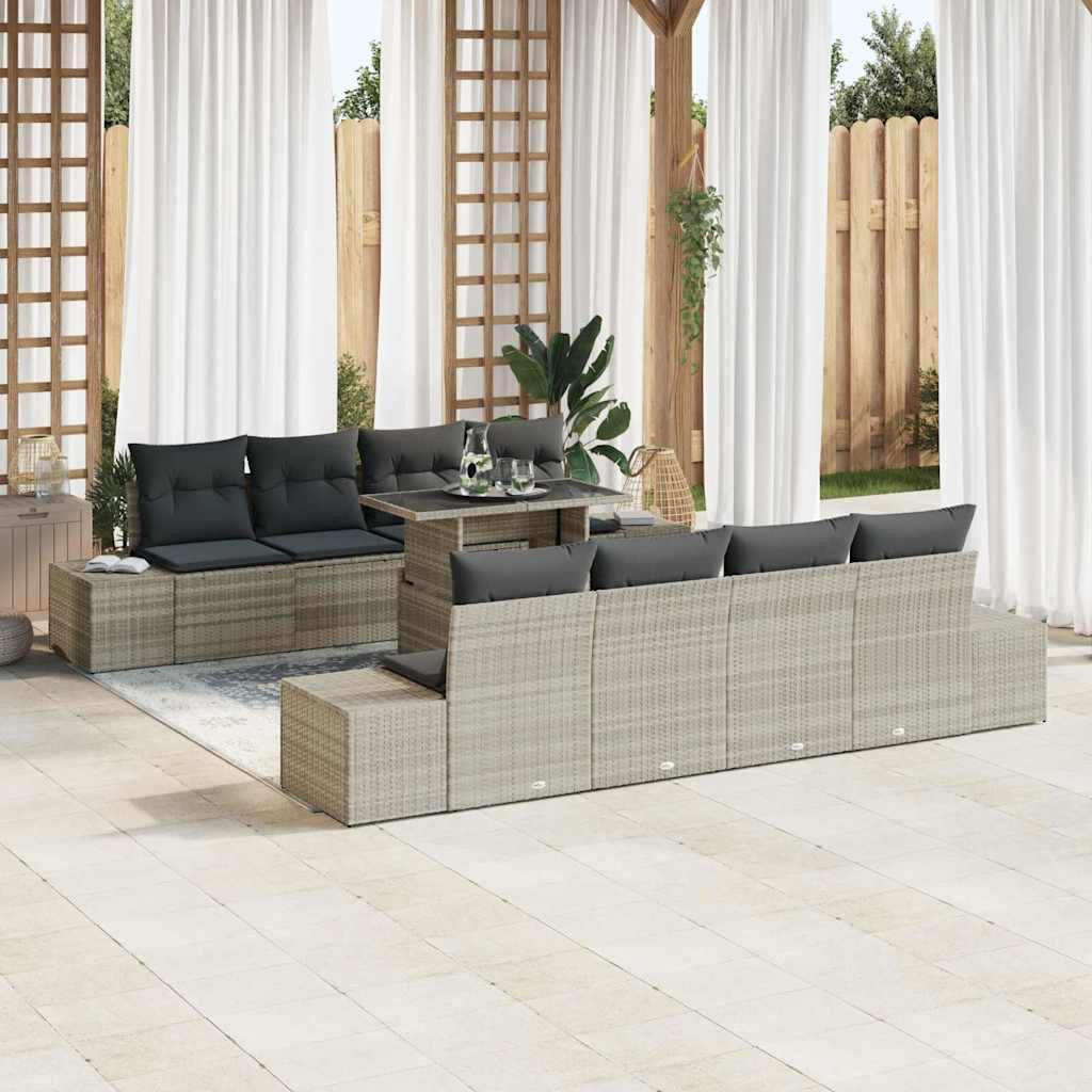 vidaXL Gartensofa-set mit Kissen 9 pcs Hellgrau Poly-Rattan