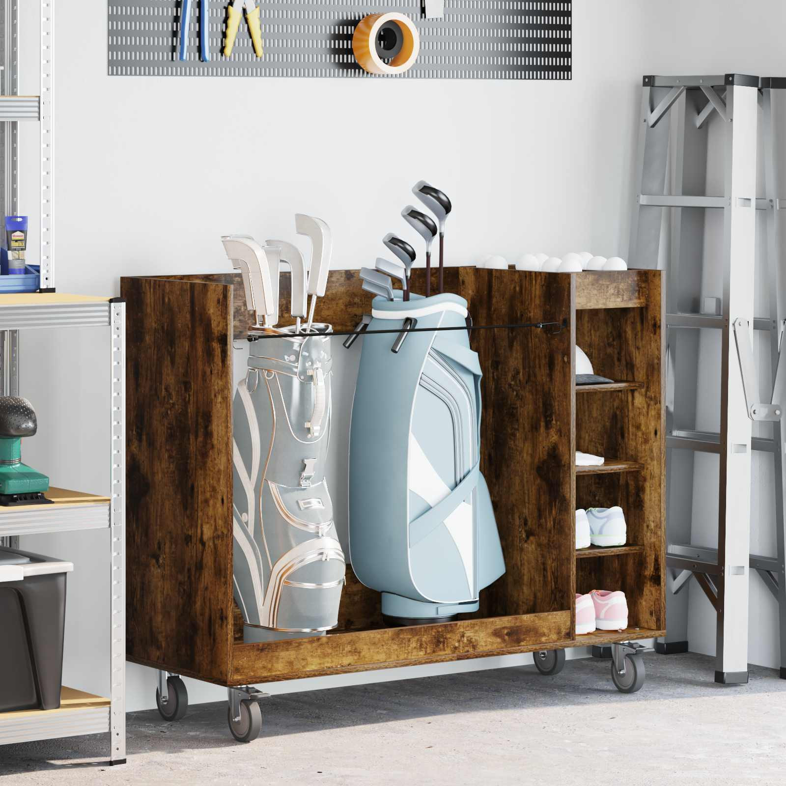 vidaXL Golf Schrank Mit Rad Uni Geräucherte Eiche 120 x 45 x 98 cm