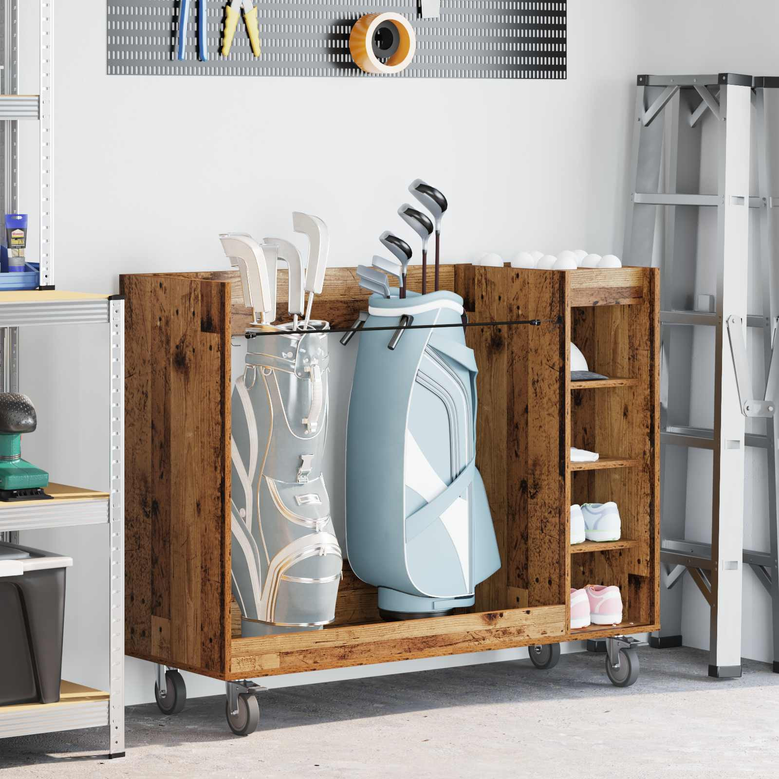 vidaXL Golf Schrank Mit Rad Uni Altholz 120 x 45 x 98 cm