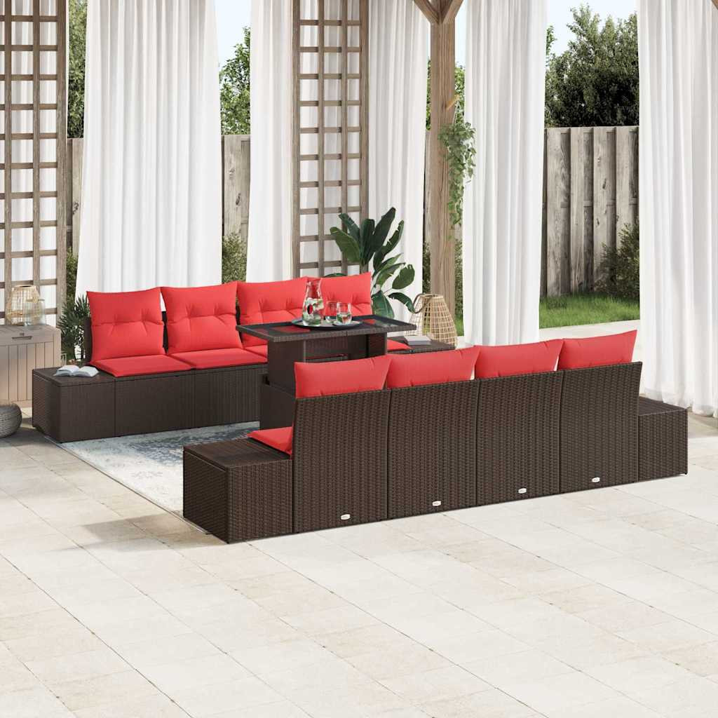 vidaXL Gartensofa-set mit Kissen 9 pcs Braun und Rot Poly-Rattan