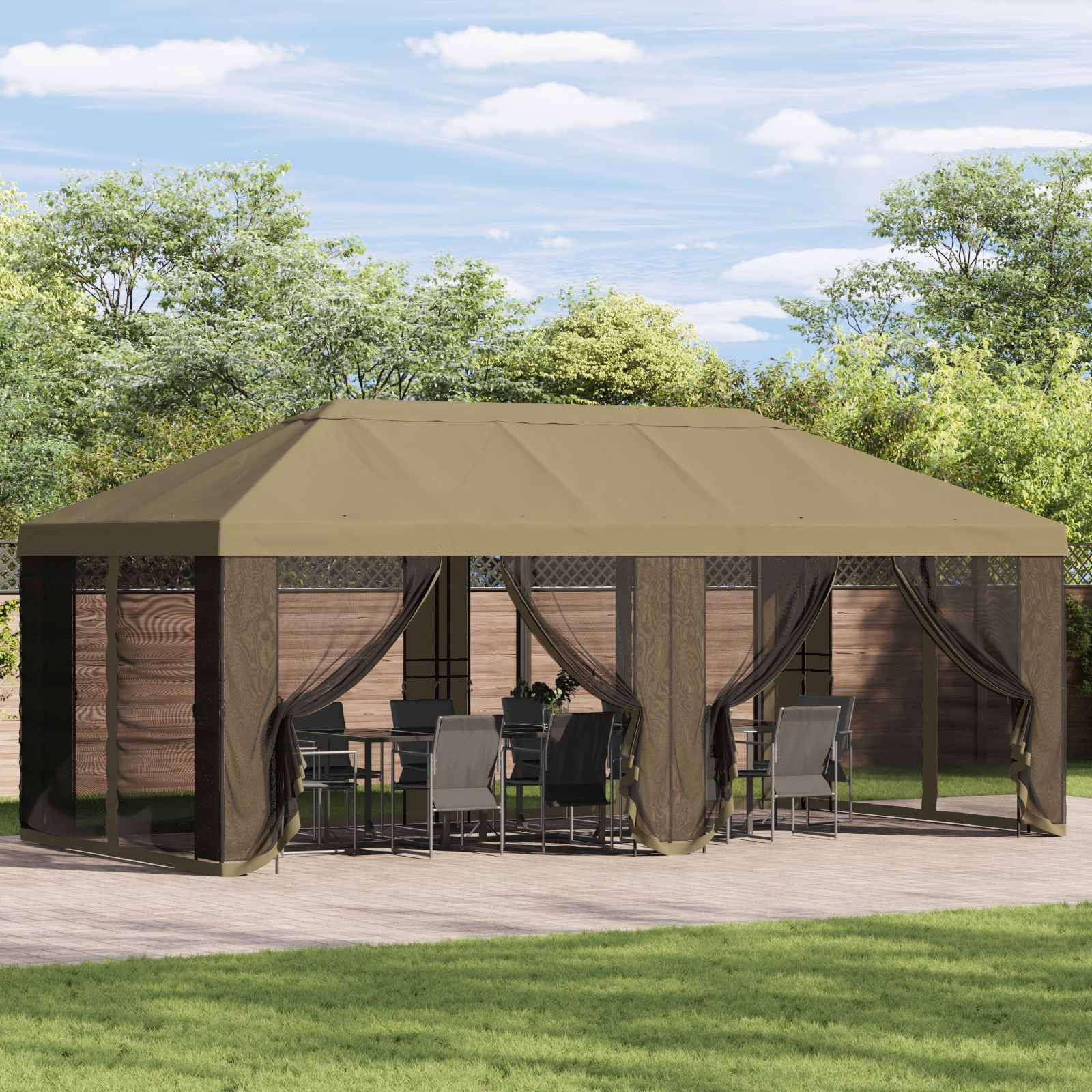vidaXL Pavillon Dach mit Seitenwänden Beige 600,5 x 300,5 cm Polyester