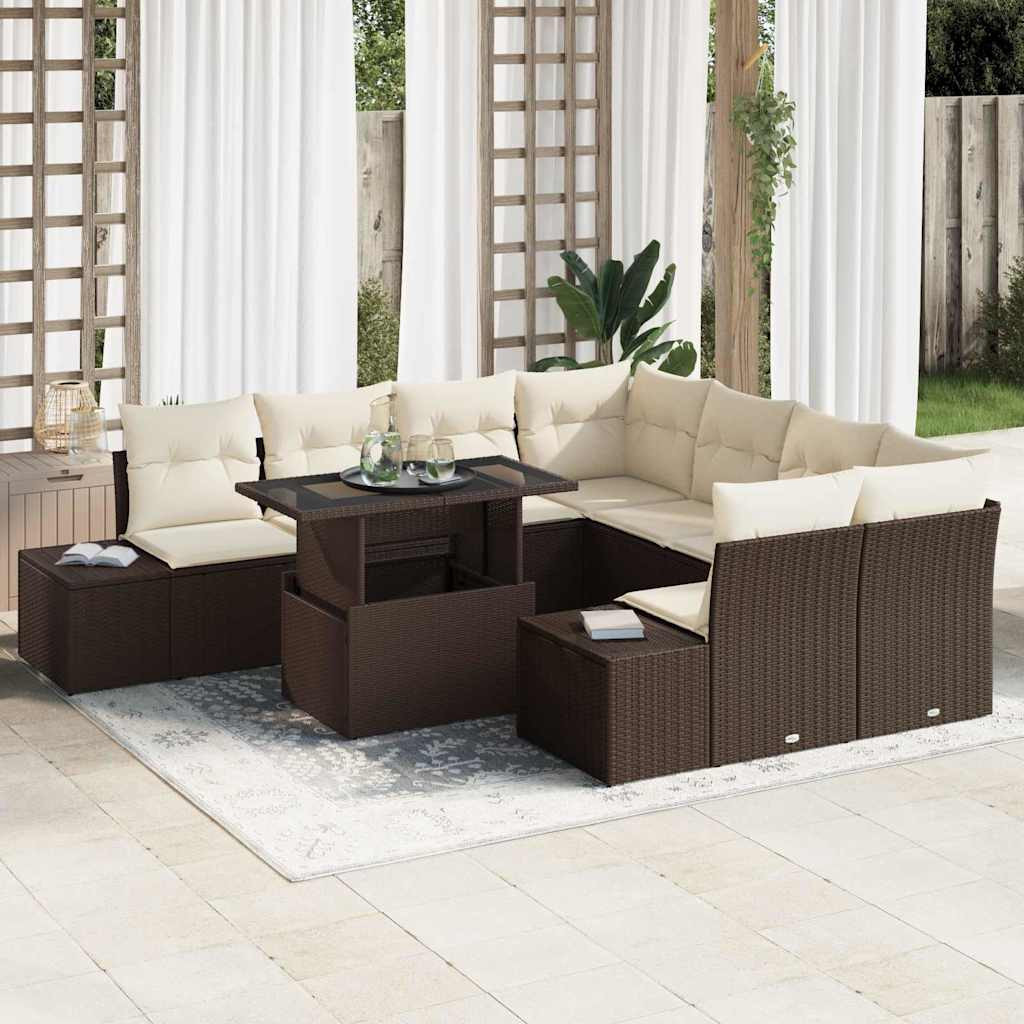vidaXL Gartensofa-set mit Kissen 9 pcs Braun und Creme Poly-Rattan