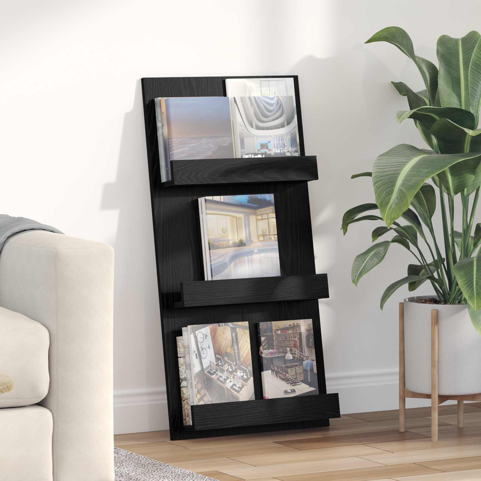 vidaXL Magazinregal mit Regal Schwarz Eichen-Optik 51 x 11 x 102 cm