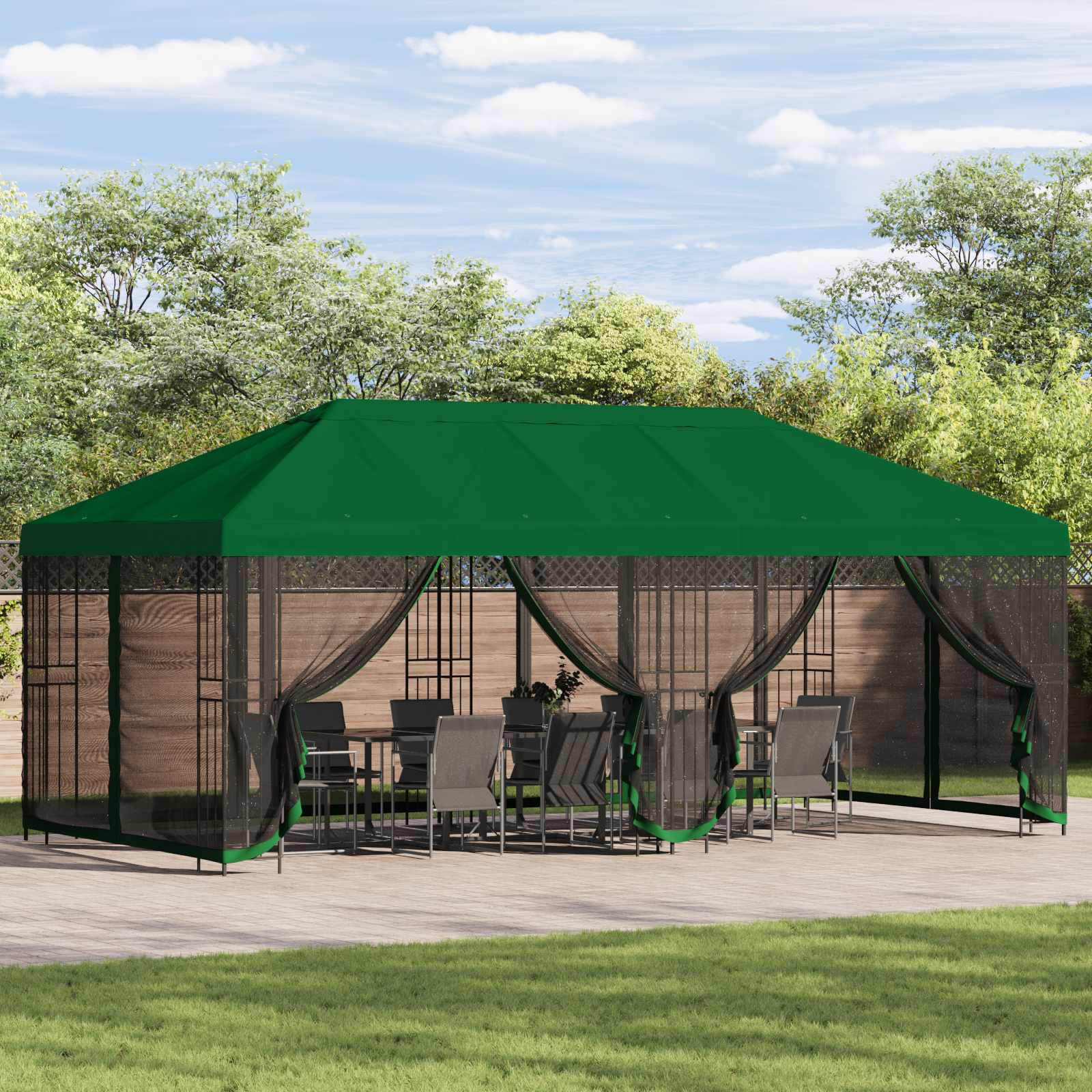 vidaXL Pavillon Dach mit Seitenwänden Grün 600,5 x 300,5 cm Polyester