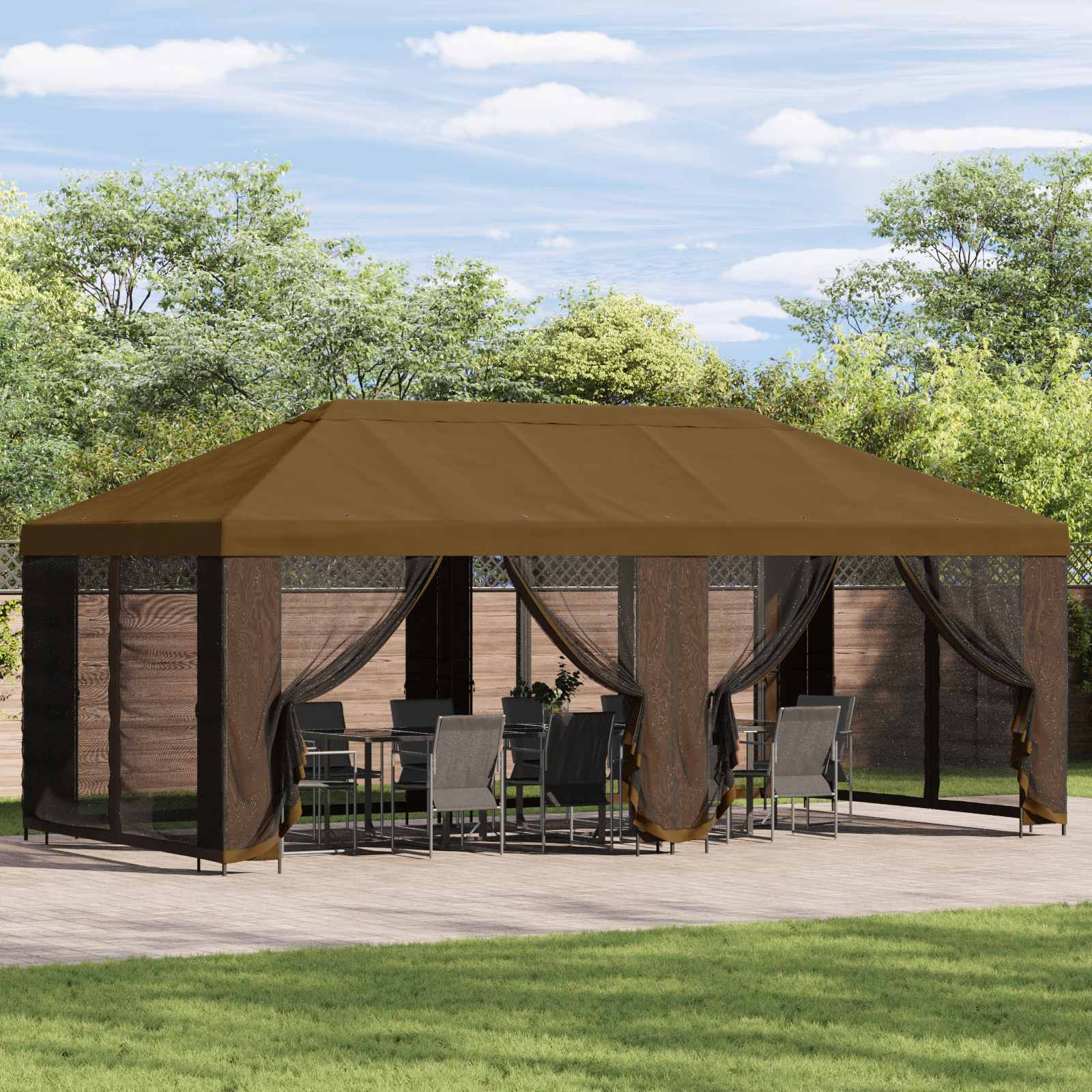vidaXL Pavillon Dach mit Seitenwänden Taupe 600,5 x 300,5 cm Polyester