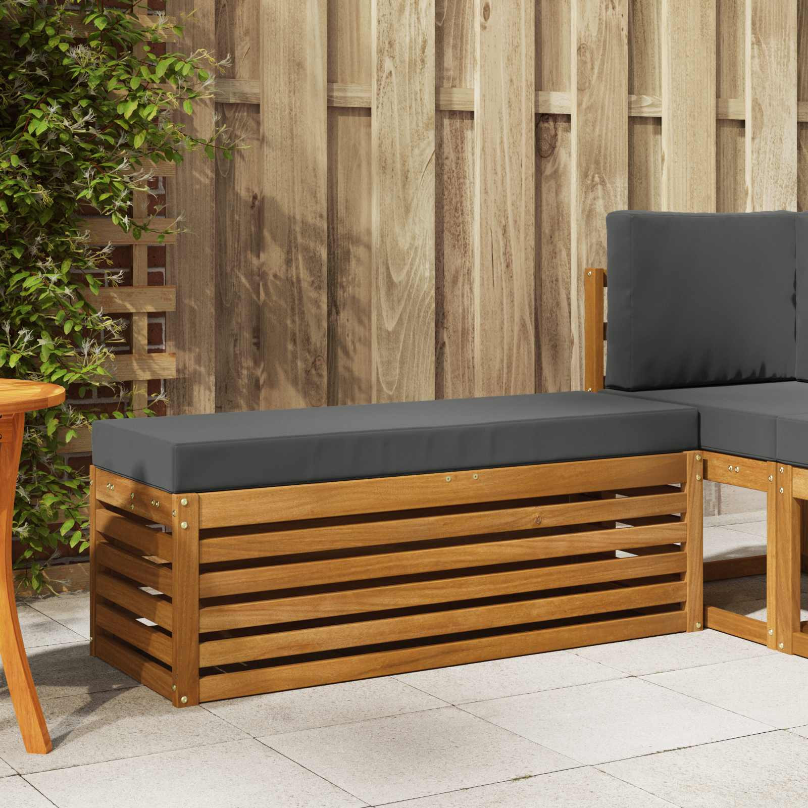 vidaXL Hocker Bank mit Kissen Natur und Anthrazit 115 x 43 x 37 cm