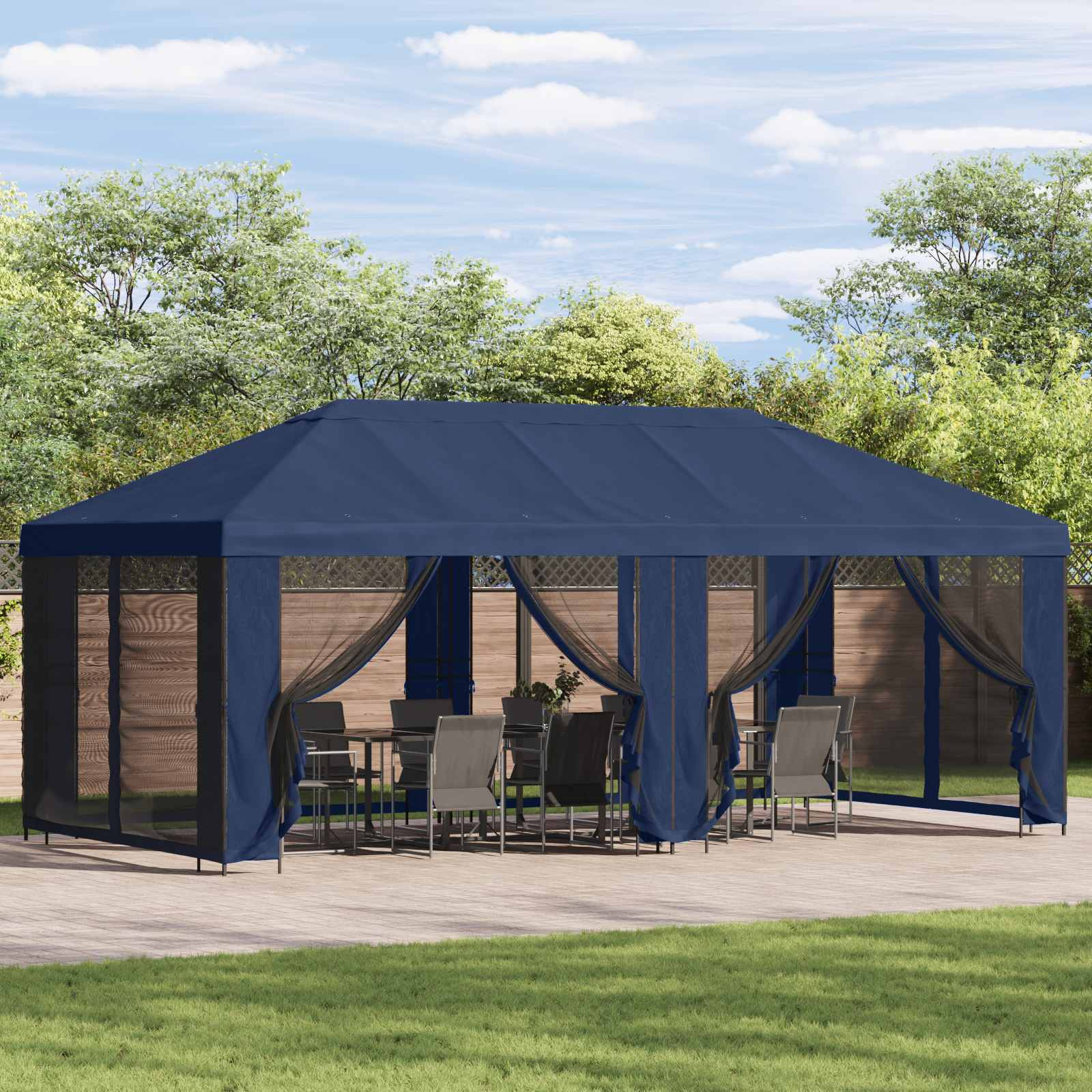 vidaXL Pavillon Dach mit Seitenwänden Blau 600,5 x 300,5 cm Polyester