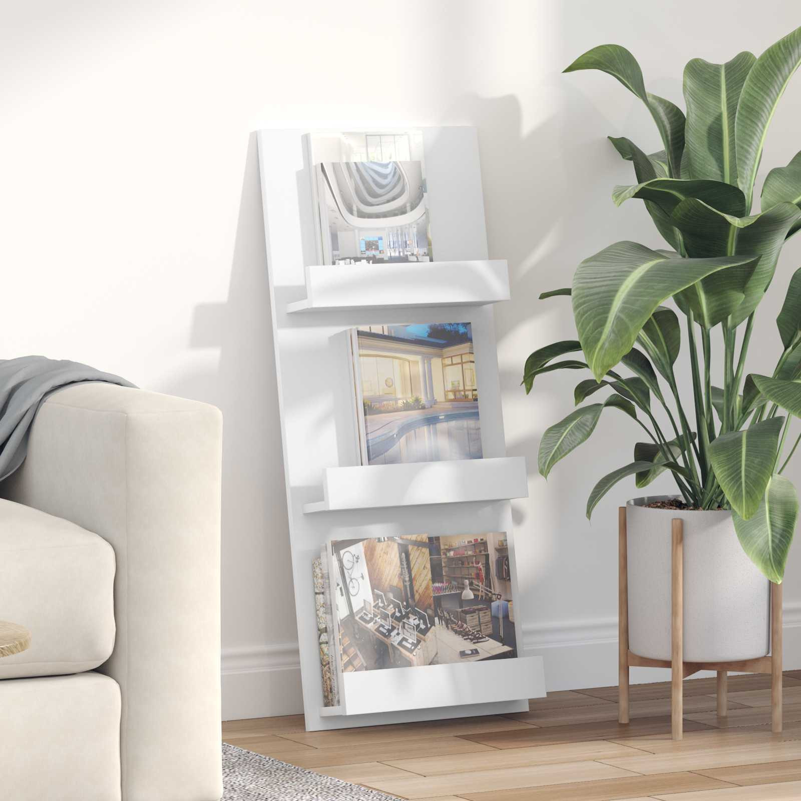 vidaXL Magazinregal mit Regal Weiß 43 x 11 x 102 cm Holzwerkstoff