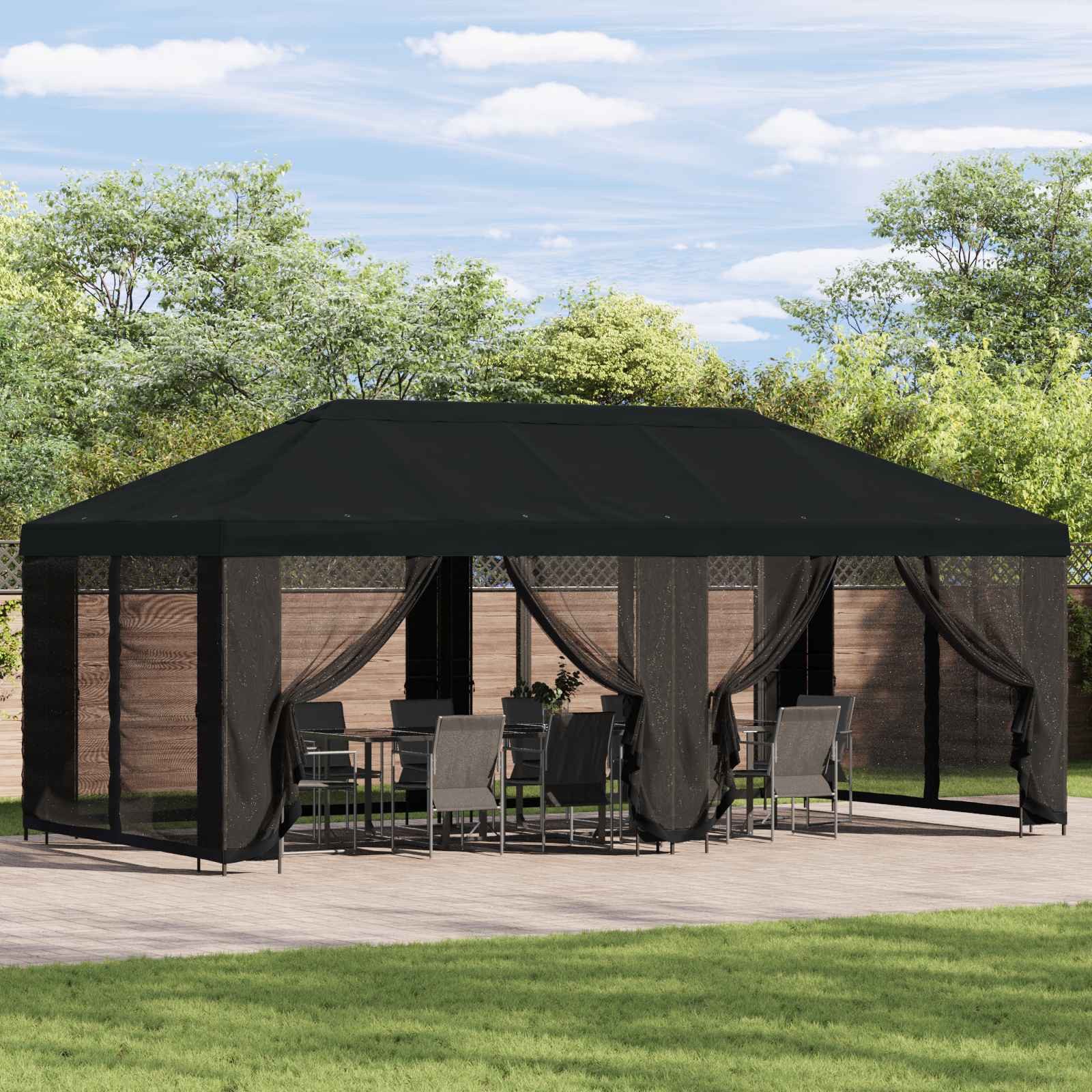 vidaXL Pavillon Dach mit Seitenwänden Schwarz 600,5 x 300,5 cm
