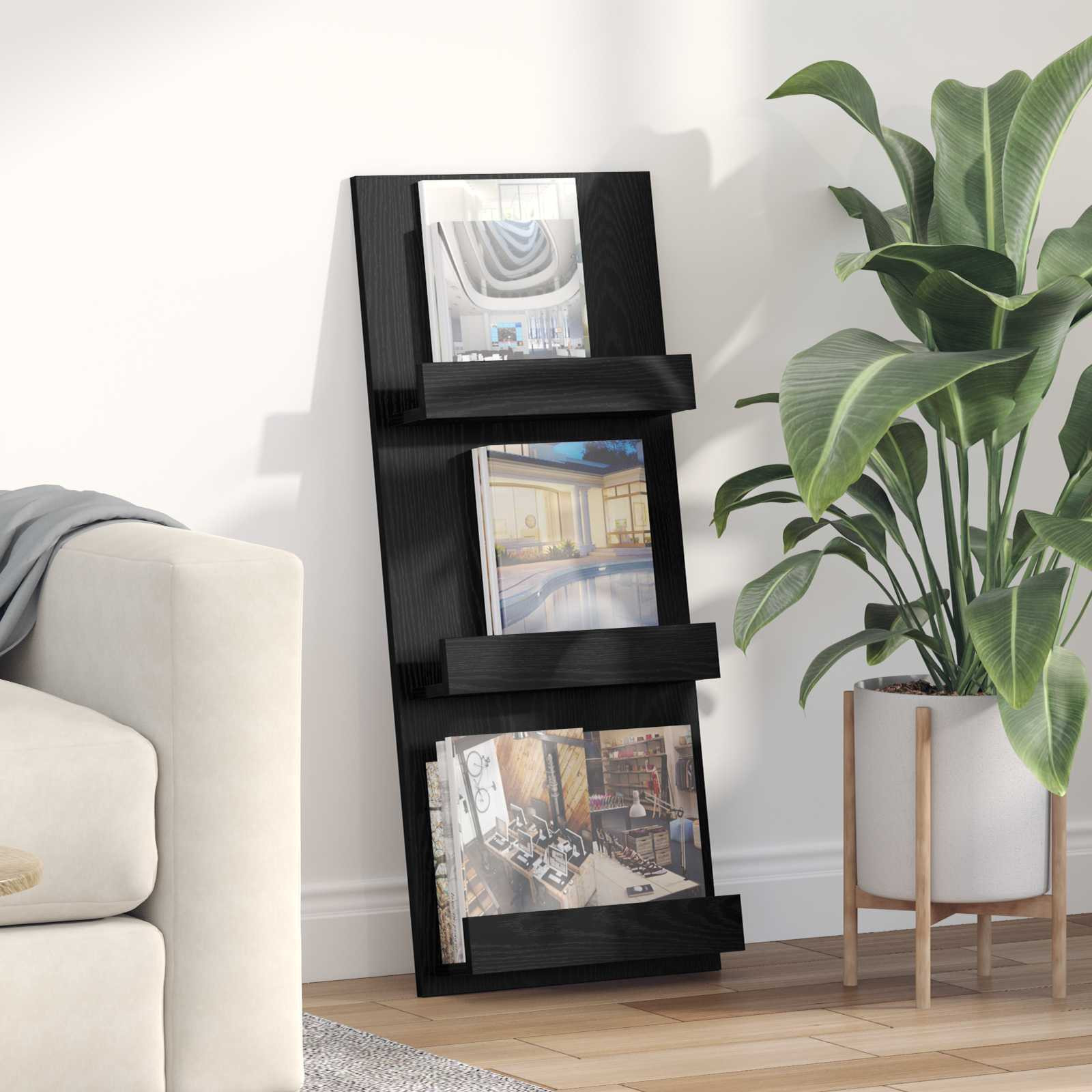 vidaXL Magazinregal mit Regal Schwarz Eichen-Optik 43 x 11 x 102 cm