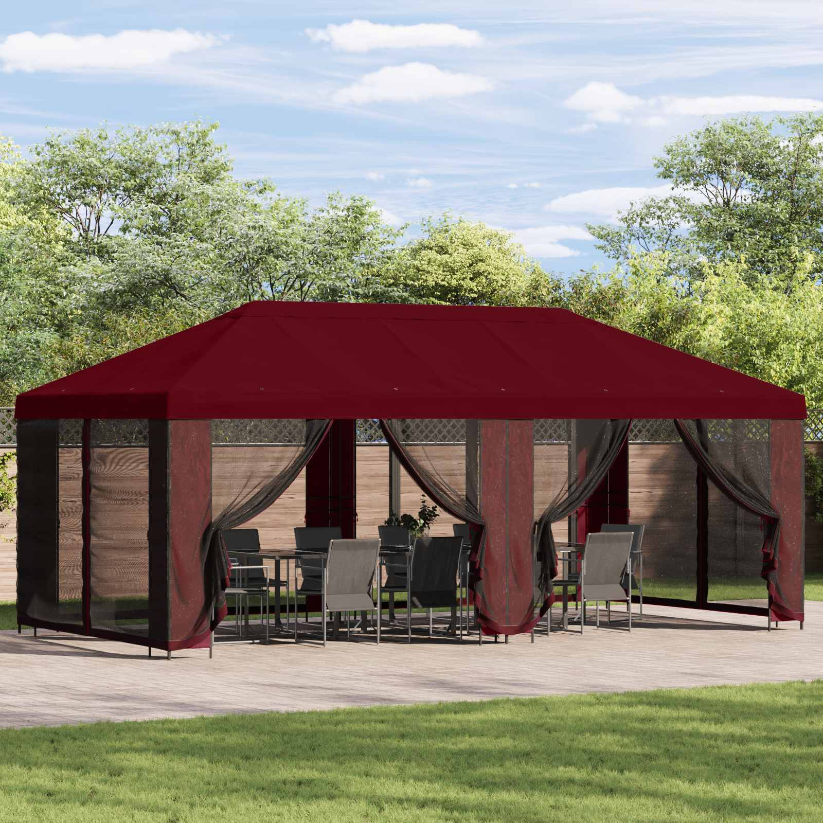 vidaXL Pavillon Dach mit Seitenwänden Bordeauxrot 600,5 x 300,5 cm