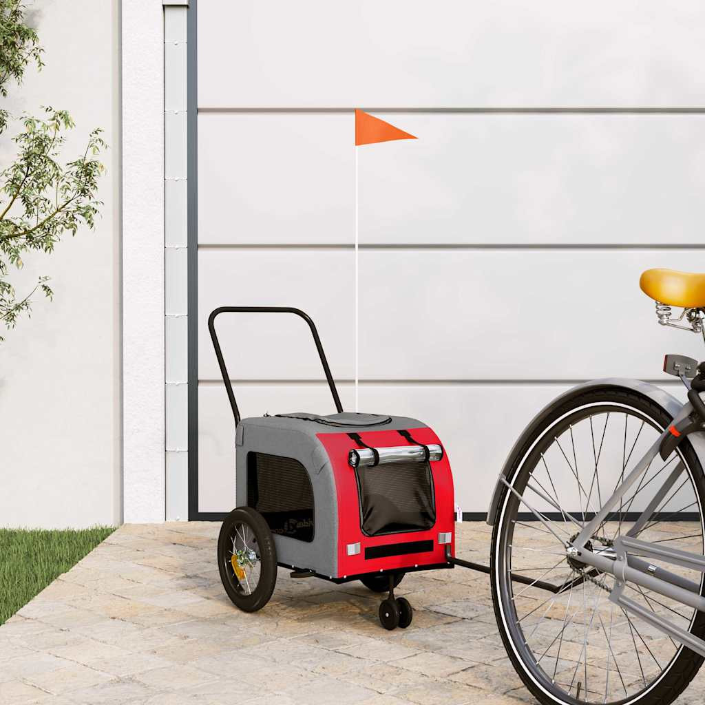 vidaXL Fahrradanhänger für Haustiere Rot und Grau 125 x 53 x 54 cm