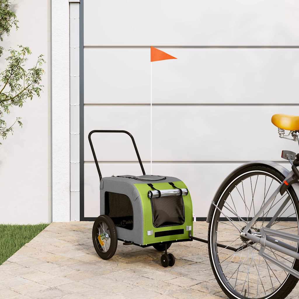 vidaXL Fahrradanhänger für Haustiere Grün und Grau 125 x 53 x 54 cm