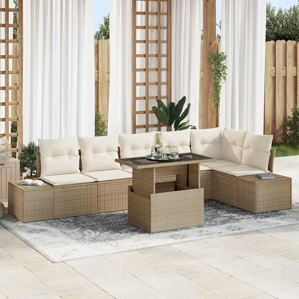 vidaXL Gartensofa-set mit Kissen 7 pcs Beige und Creme Poly-Rattan