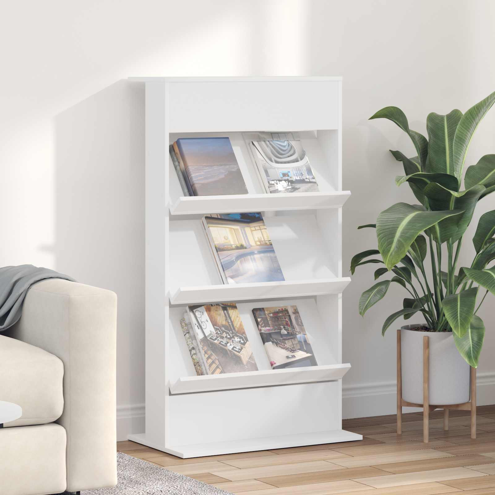 vidaXL Magazinregal mit Regal Weiß 70 x 41 x 126 cm Holzwerkstoff