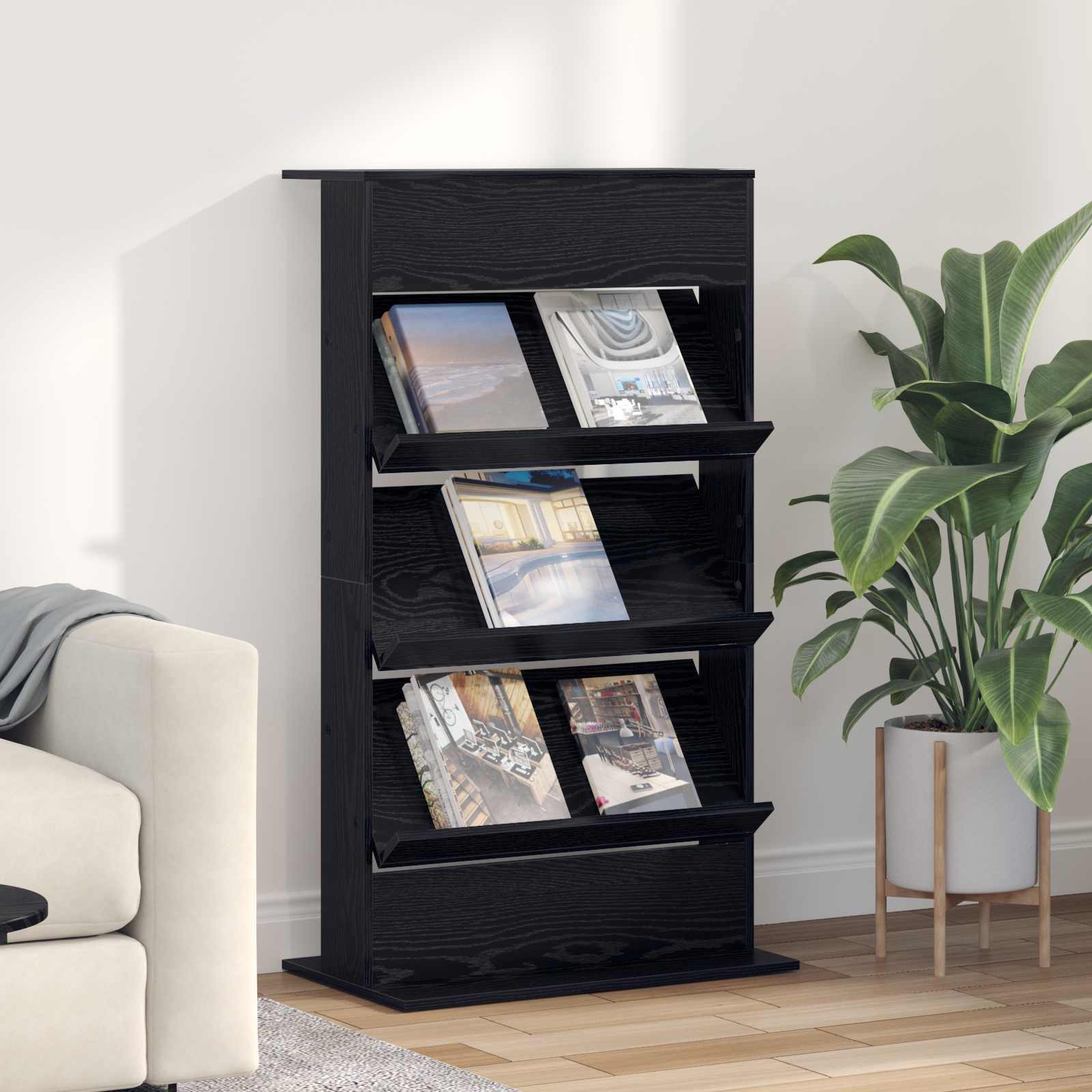 vidaXL Magazinregal mit Regal Schwarz Eichen-Optik 70 x 41 x 126 cm