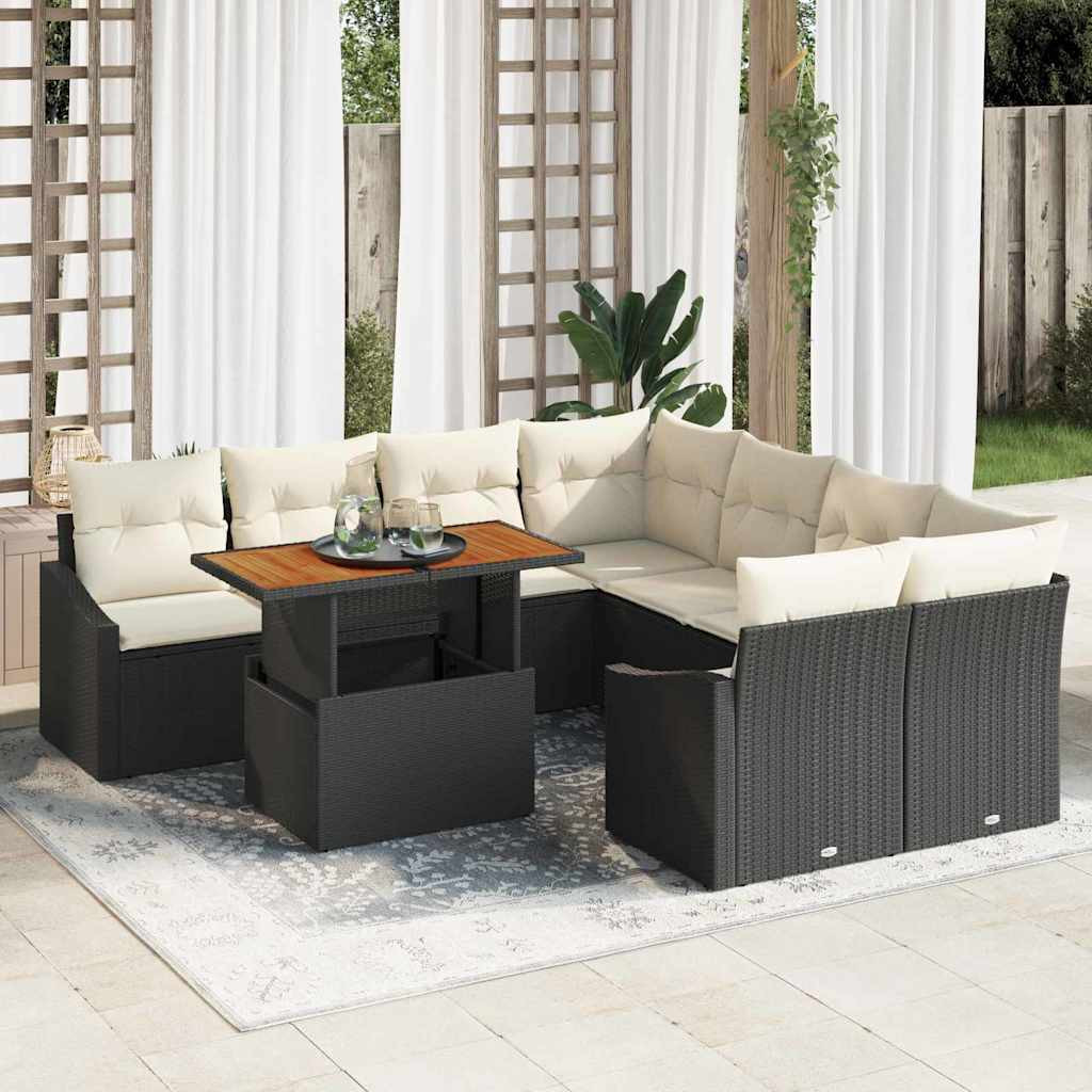 vidaXL Gartensofa-set 9 Stk. Schwarz und Creme