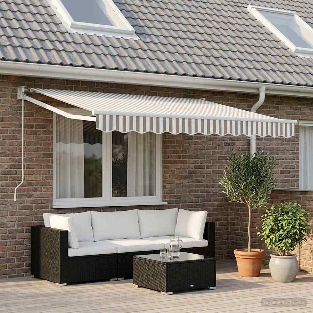 vidaXL Markisenersatzstoff Hellgrau und Weiß 381 x 195 cm Polyester