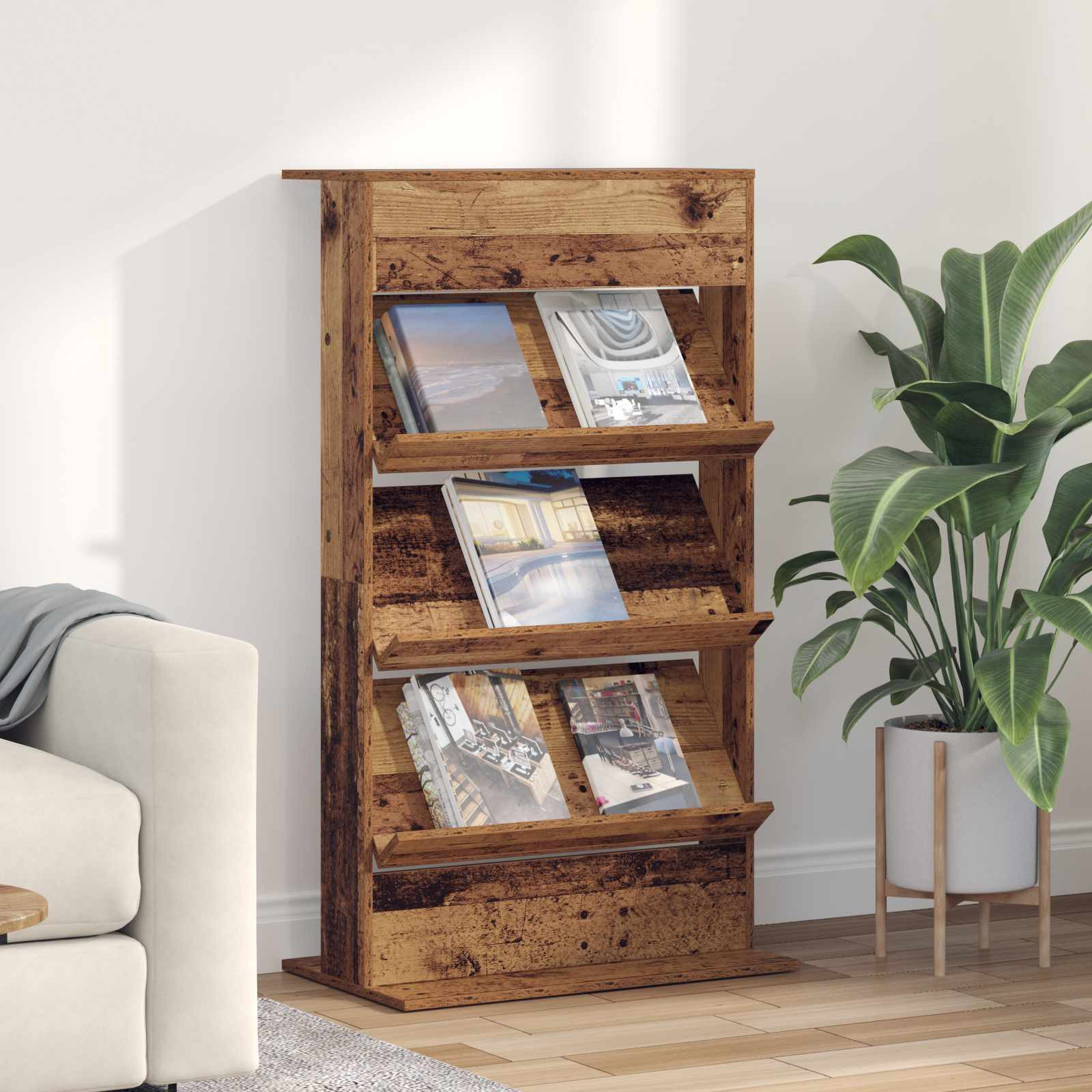 vidaXL Magazinregal mit Regal Altholz 70 x 41 x 126 cm Holzwerkstoff