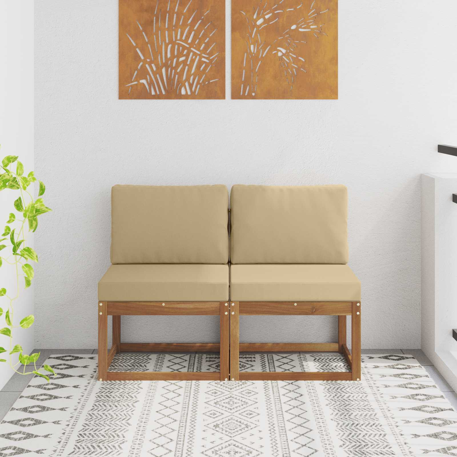 vidaXL 2 Stück Outdoor Mittelsofa Massivholz Akazie Natur