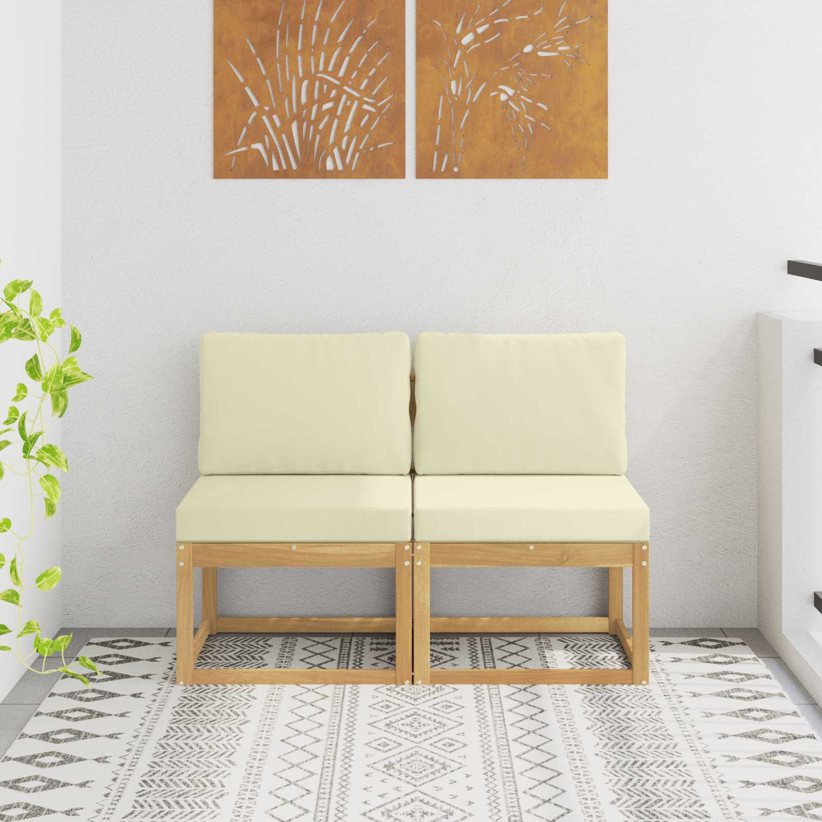 vidaXL 2 Stück Outdoor Mittelsofa Massivholz Akazie Weiß