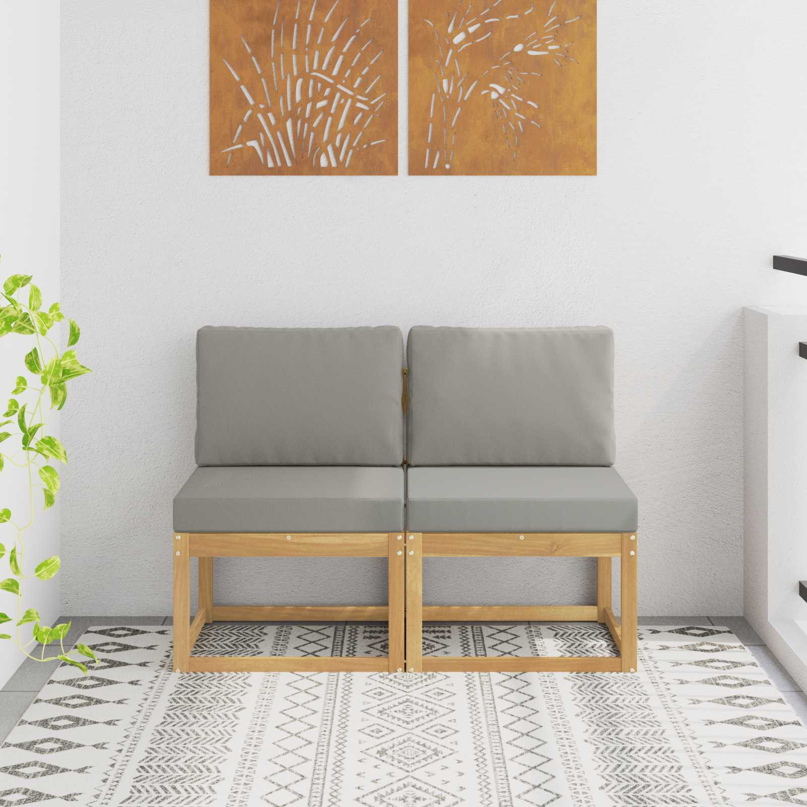 vidaXL 2 Stück Outdoor Mittelsofa Massivholz Akazie Weiß