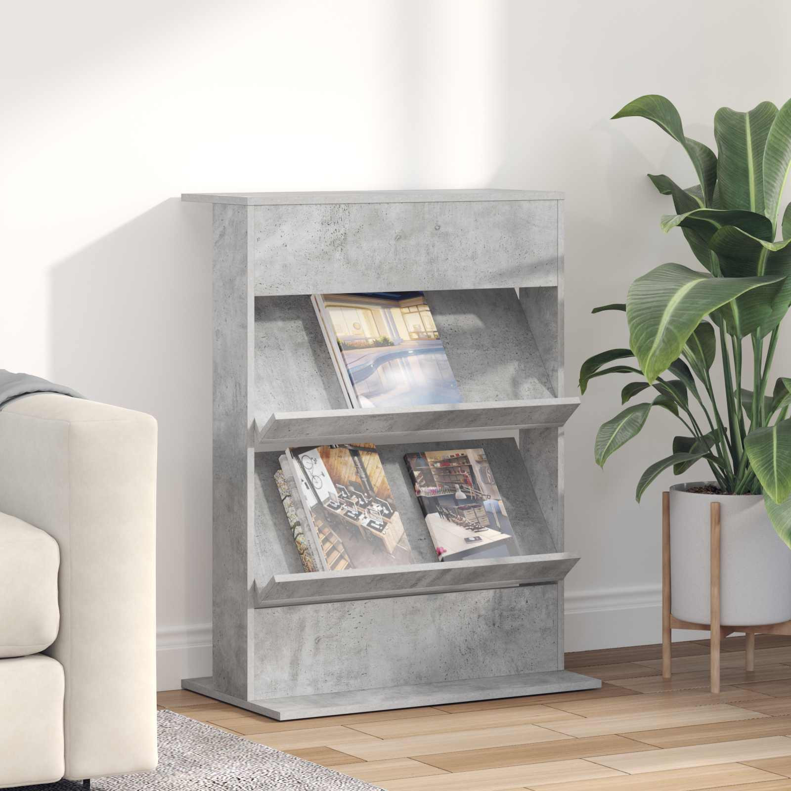 vidaXL Magazinregal mit Regal Beton Grau 70 x 41 x 96 cm Holzwerkstoff
