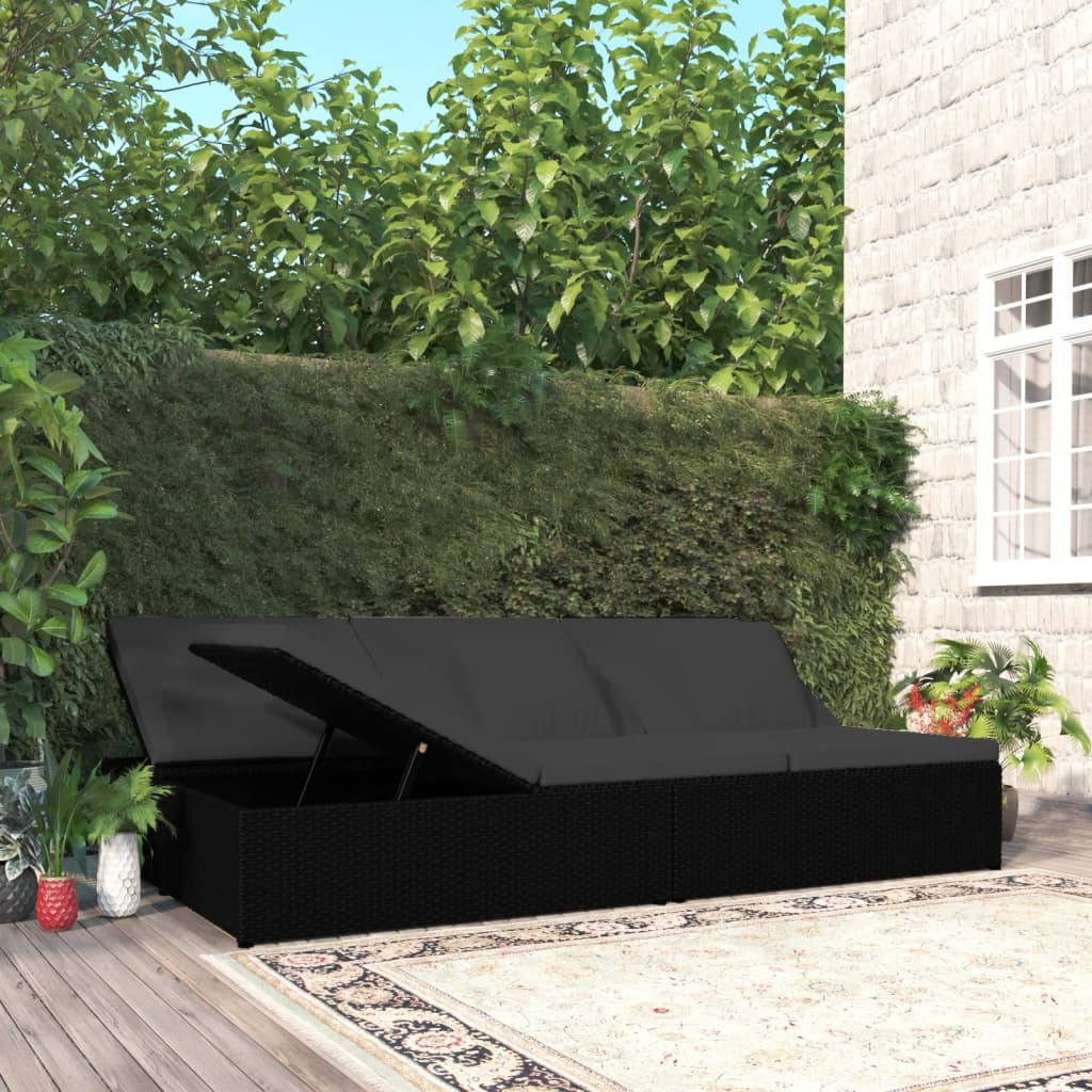 vidaXL Sonnenliege mit Auflagen Poly Rattan Schwarz