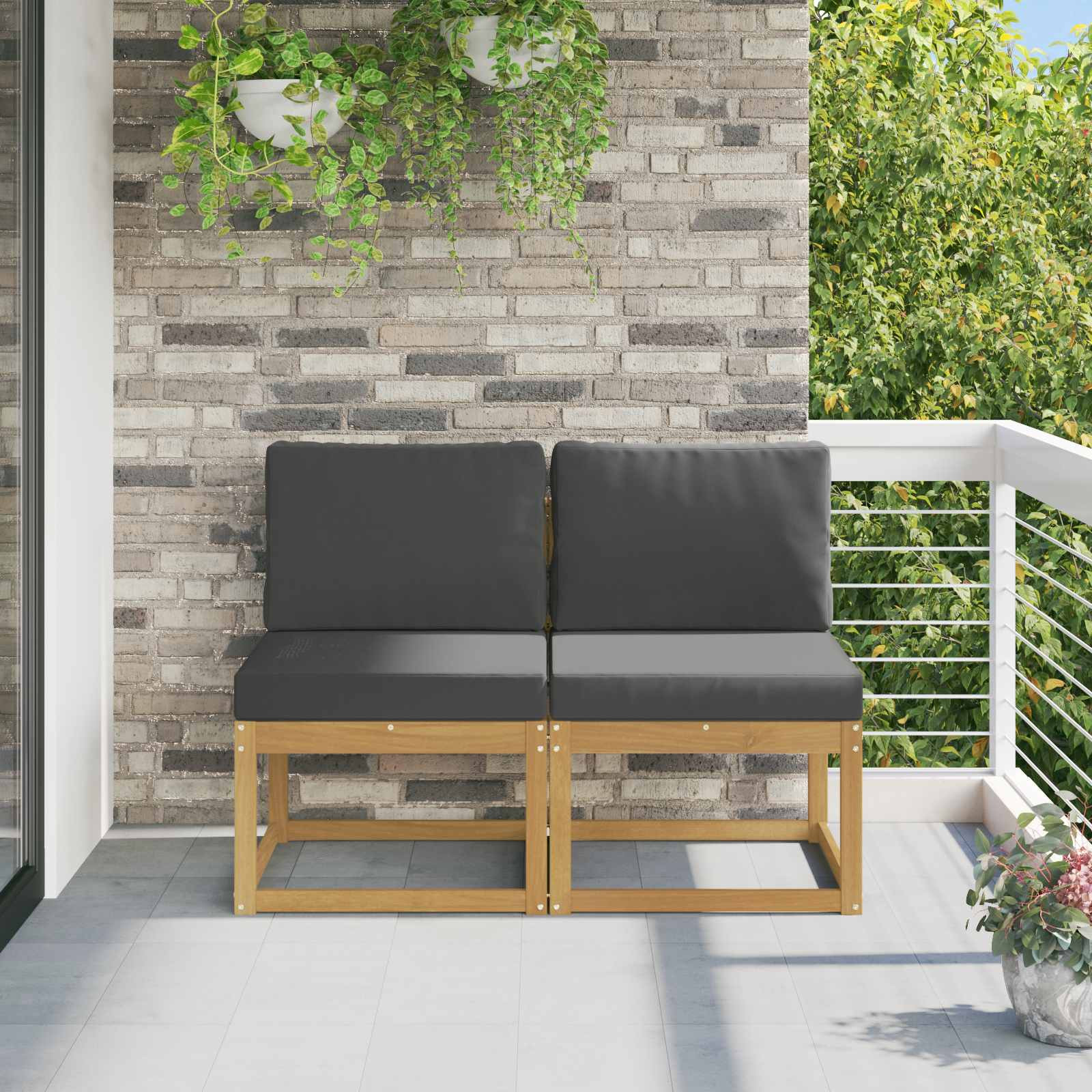vidaXL 2 Stück Outdoor Mittelsofa Massivholz Akazie Weiß