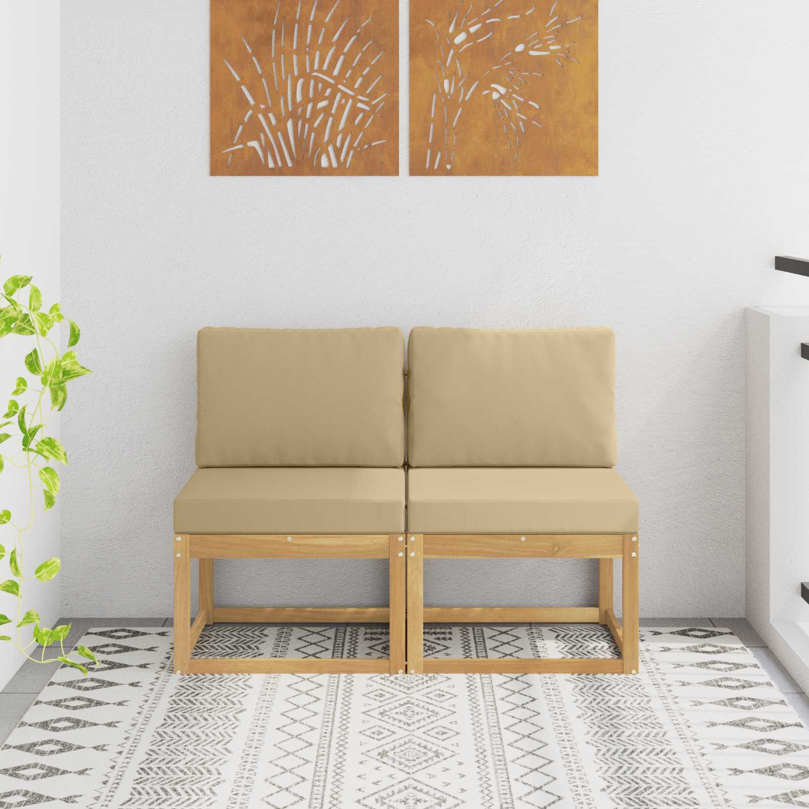vidaXL 2 Stück Outdoor Mittelsofa Massivholz Akazie Weiß