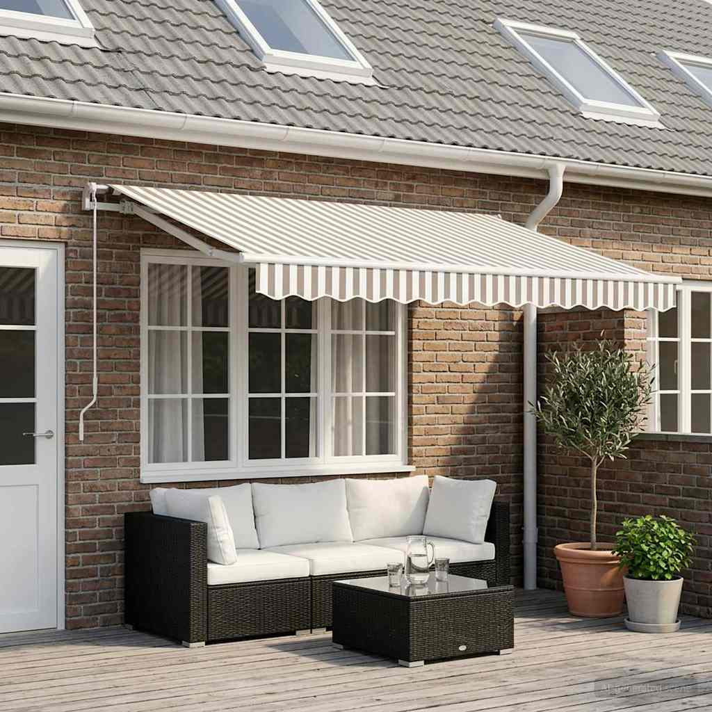 vidaXL Markisenersatzstoff Hellgrau und Weiß 381 x 295 cm Polyester