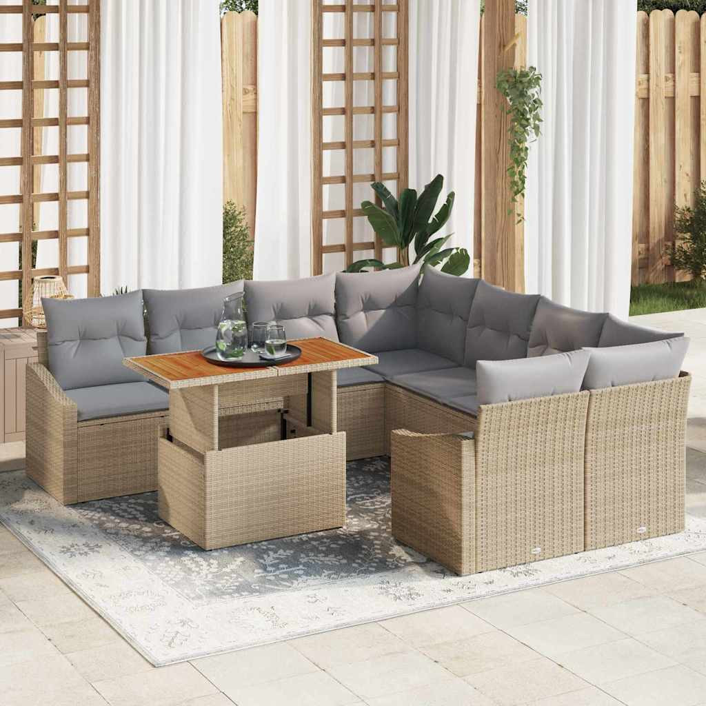 vidaXL Gartensofa-set 9 Stk. Beige und Grau