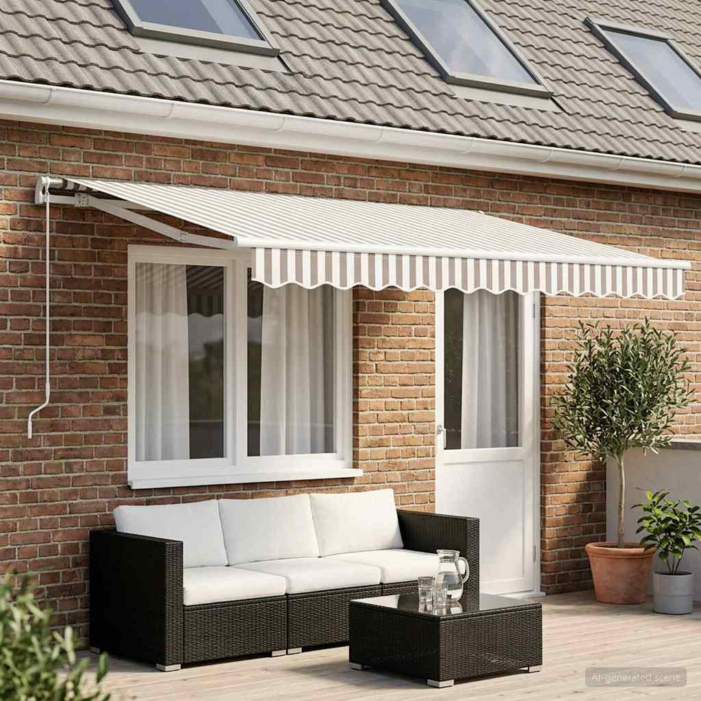 vidaXL Markisenersatzstoff Hellgrau und Weiß 431 x 295 cm Polyester
